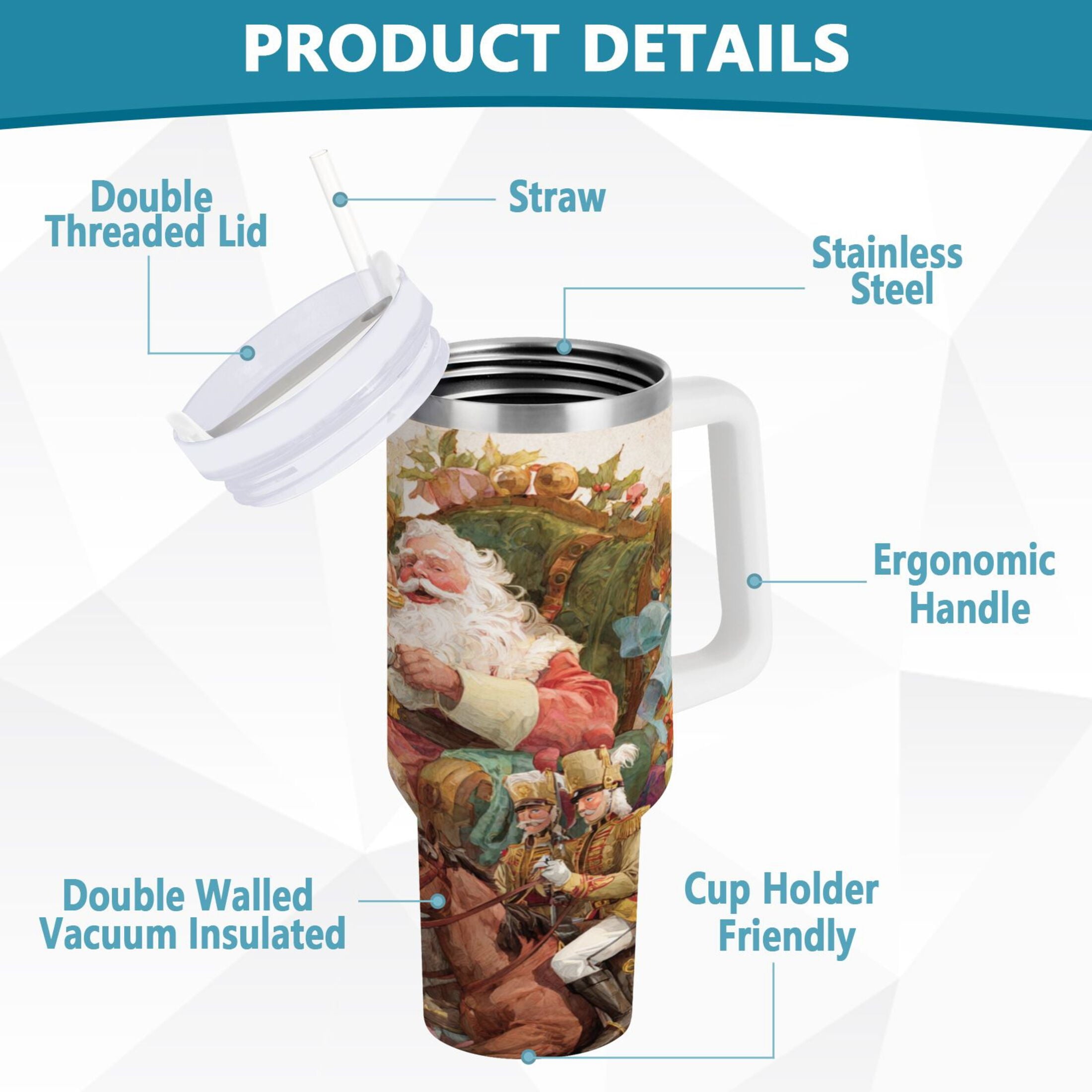 30 oz Insulated Stainless Steel Tumbler Double Wall Stainless Steel Tumbler with 2-Way Drinking Santa Claus Sitting in Chair C682N