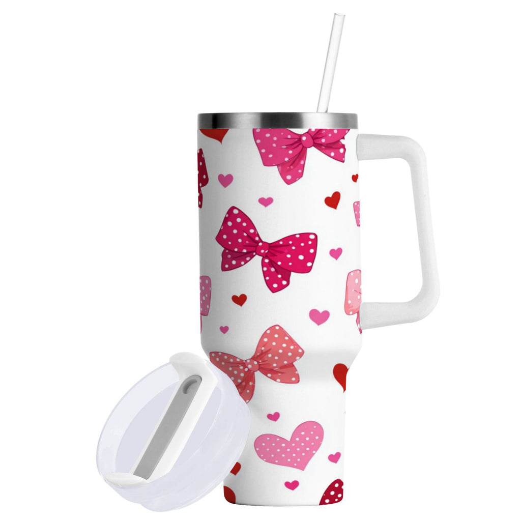30 oz Insulated Stainless Steel Tumbler Double Wall Stainless Steel Tumbler with 2-Way Drinking Red and Pink Bows C595K
