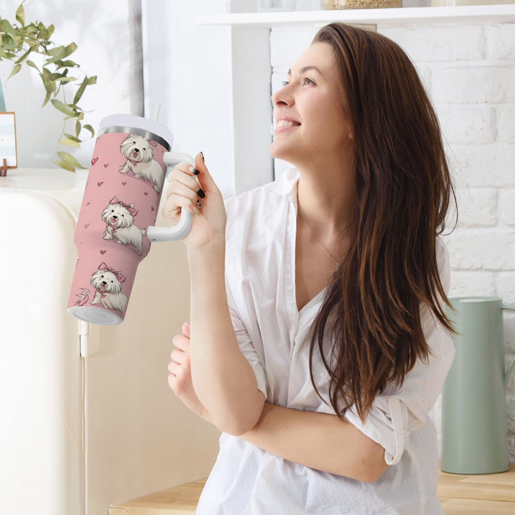 30 oz Insulated Stainless Steel Tumbler Double Wall Stainless Steel Tumbler with 2-Way Drinking Dogs Wearing Bows C659C