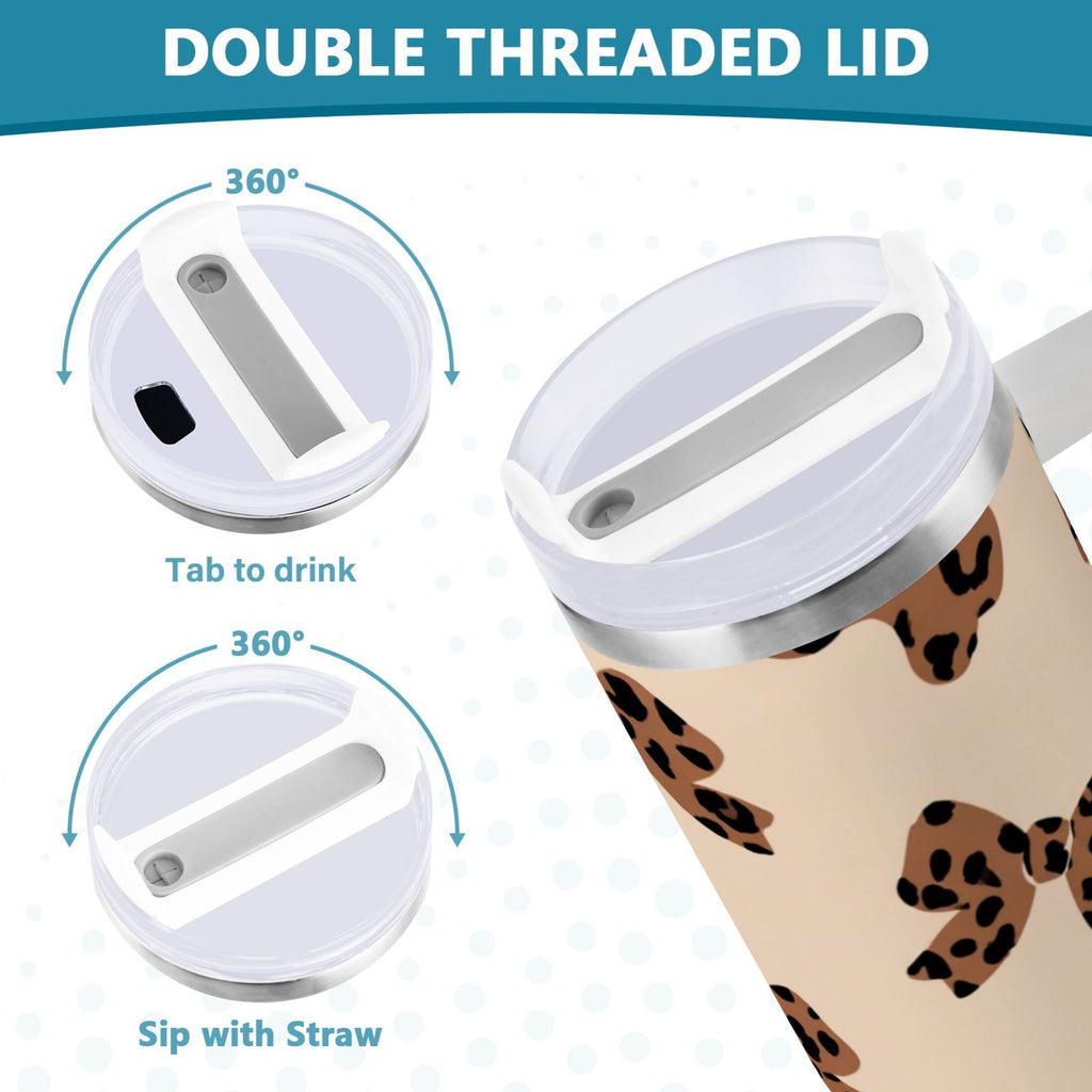 30 oz Insulated Stainless Steel Tumbler Double Wall Stainless Steel Tumbler with 2-Way Drinking Cute Brown Bow C528C