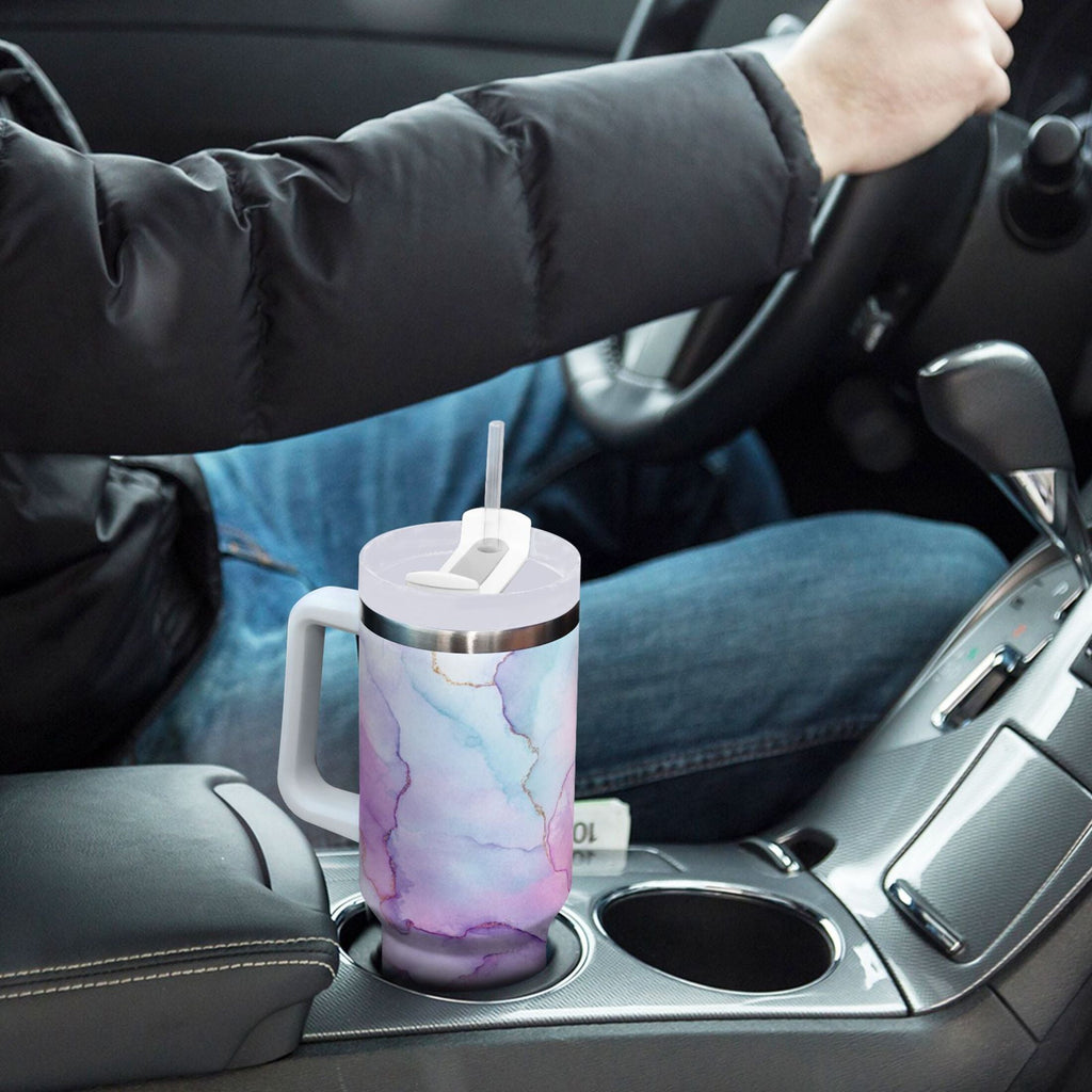 30 oz Insulated Stainless Steel Tumbler Double Wall Stainless Steel Tumbler with 2-Way Drinking Pastel Pink Marble Texture C614P