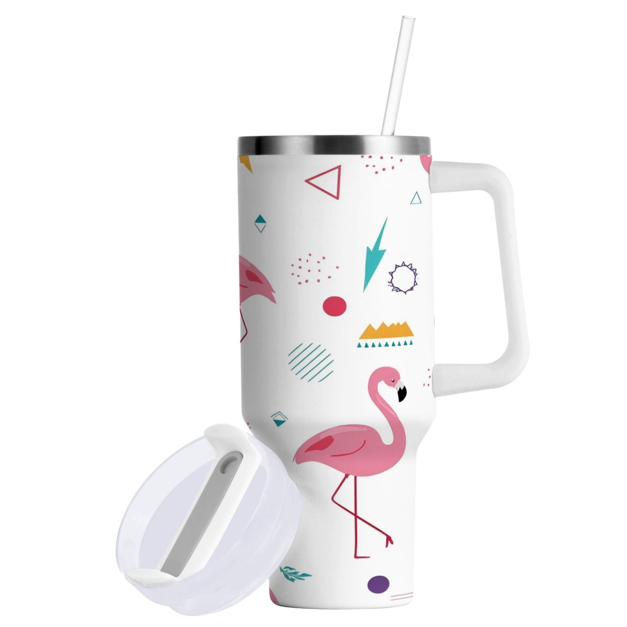 40 oz Insulated Stainless Steel Tumbler Double Wall Stainless Steel Tumbler with 2-Way Drinking Cute Flamingo Pattern C502Q