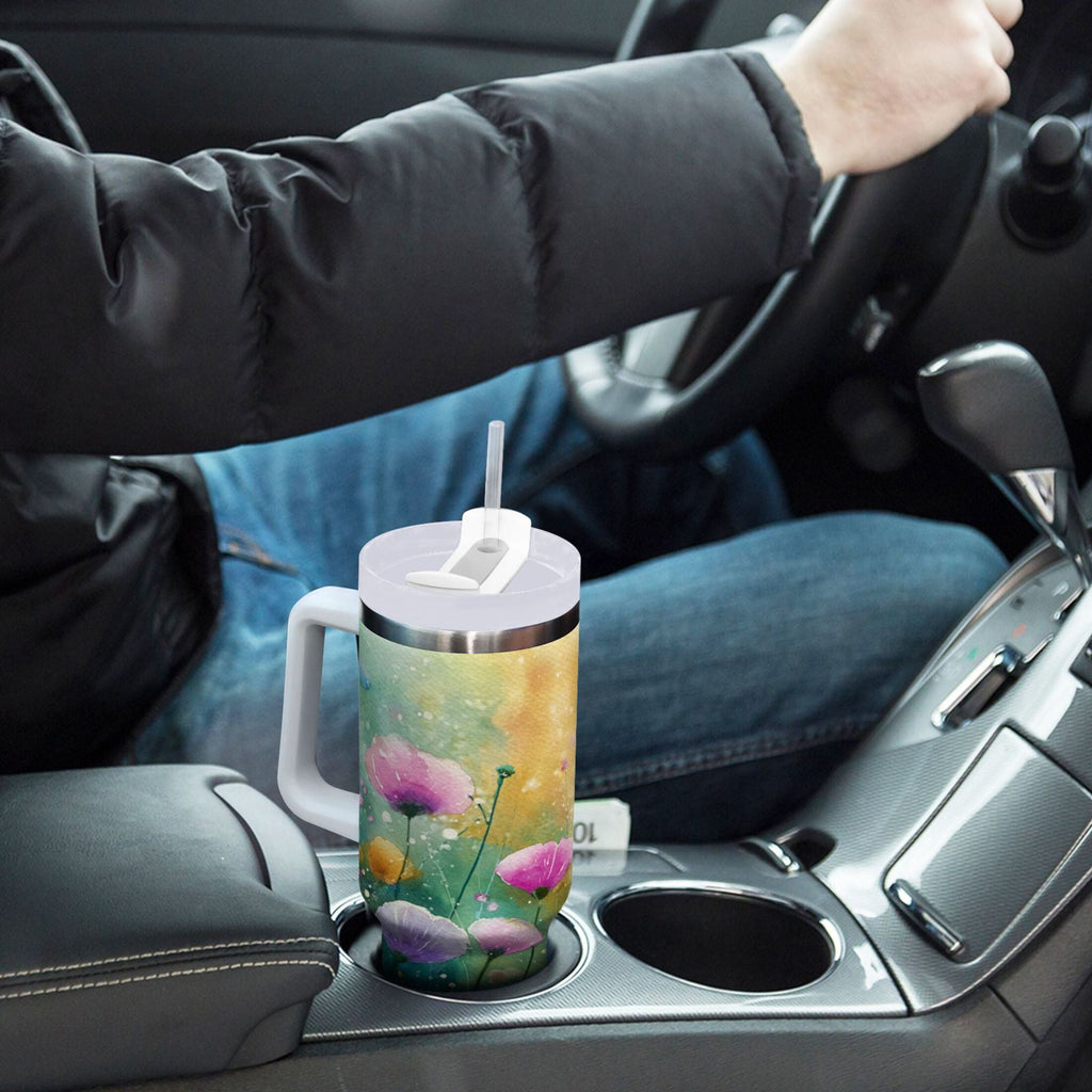 30 oz Insulated Stainless Steel Tumbler Double Wall Stainless Steel Tumbler with 2-Way Drinking Watercolor Wildflowers C563F