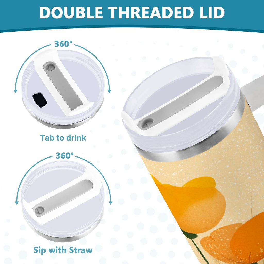 30 oz Insulated Stainless Steel Tumbler Double Wall Stainless Steel Tumbler with 2-Way Drinking Yellow Flowers on The Grass C594J