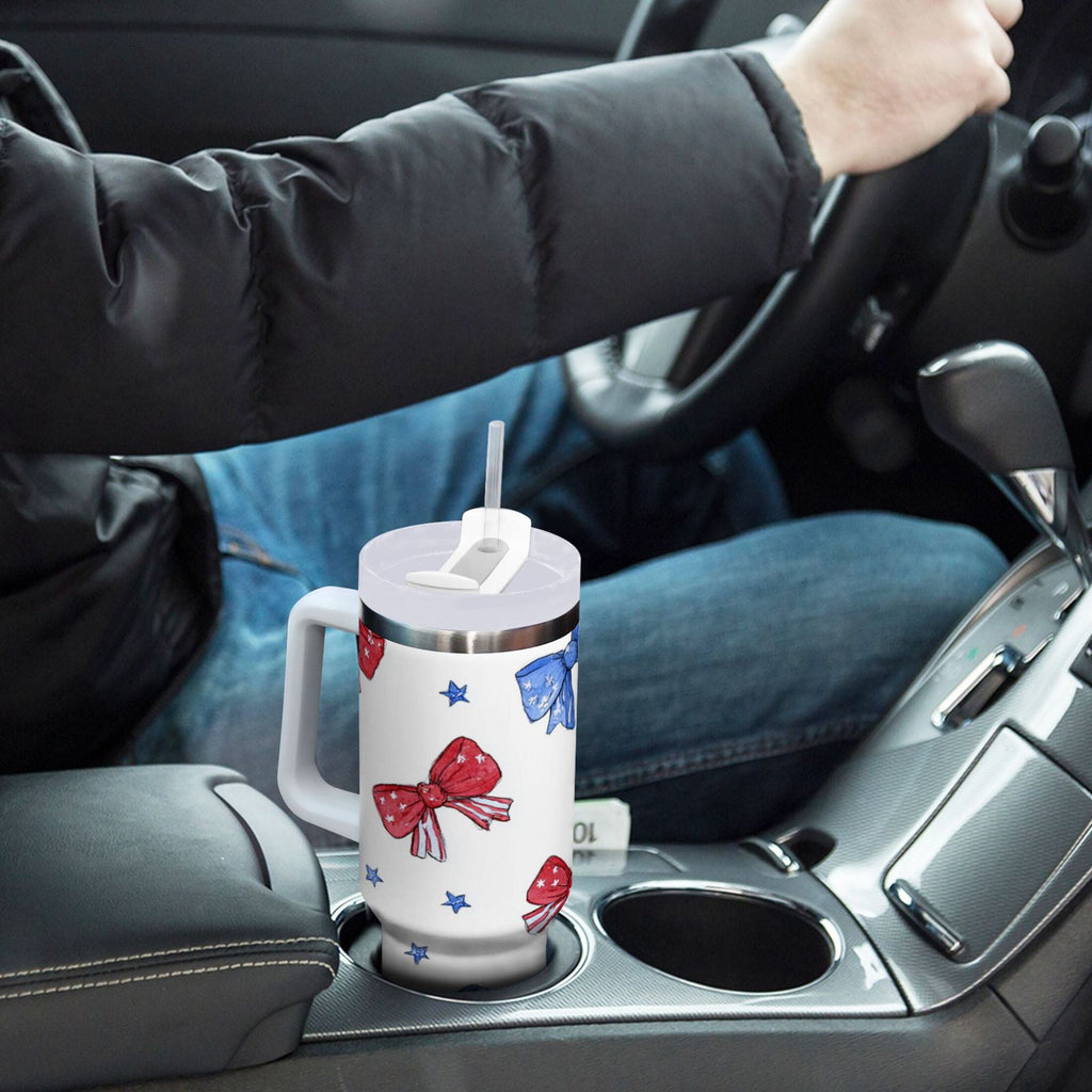 40 oz Insulated Stainless Steel Tumbler Double Wall Stainless Steel Tumbler with 2-Way Drinking Hand-drawn Bows C587D