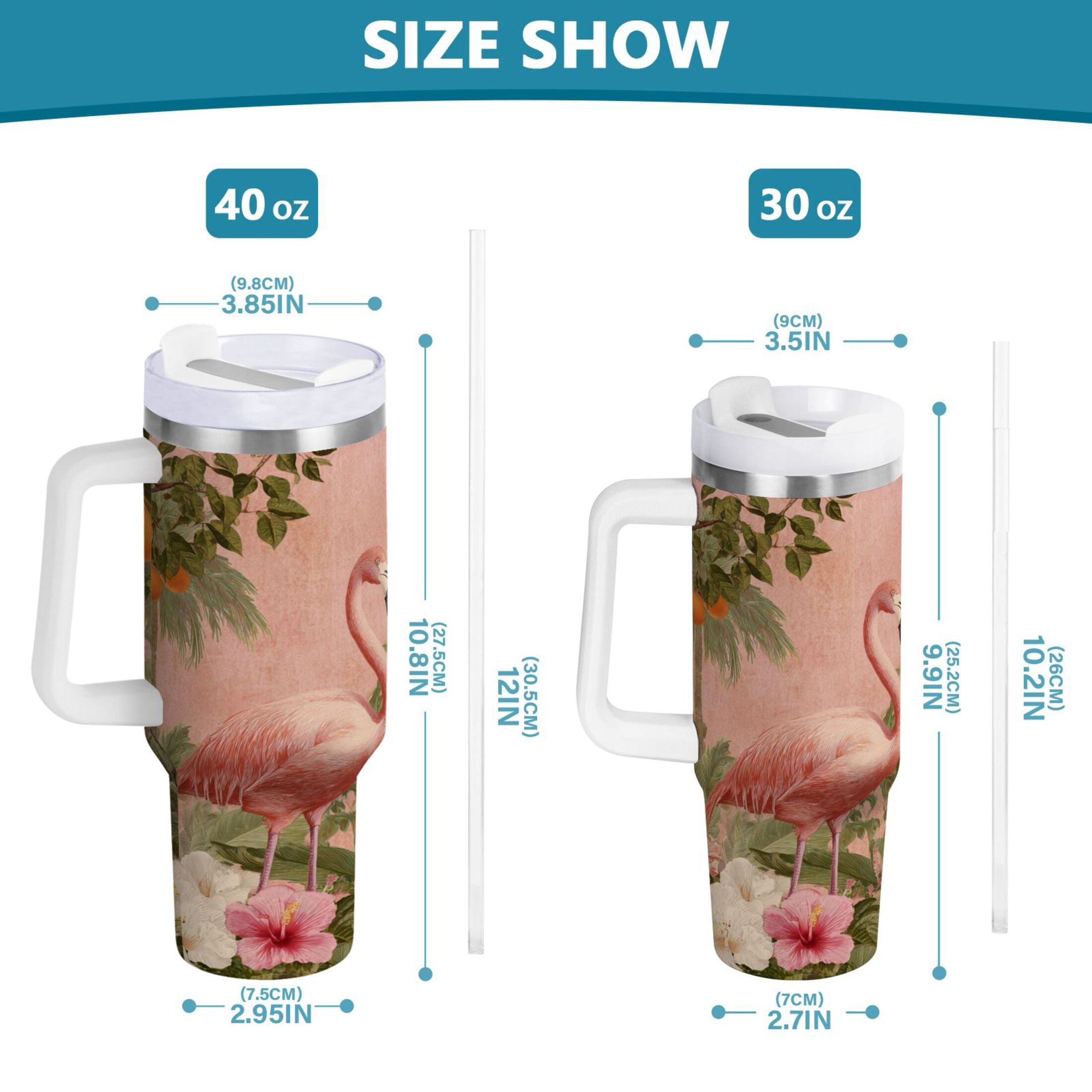 40 oz Insulated Stainless Steel Tumbler Double Wall Stainless Steel Tumbler with 2-Way Drinking Flamingos in Tropical Garden C666V