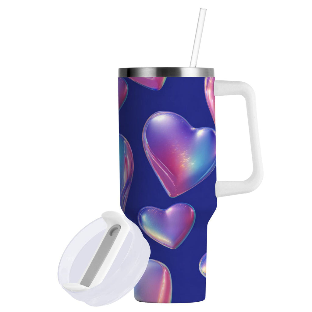 30 oz Insulated Stainless Steel Tumbler Double Wall Stainless Steel Tumbler with 2-Way Drinking Pink-purple Hearts C508Y