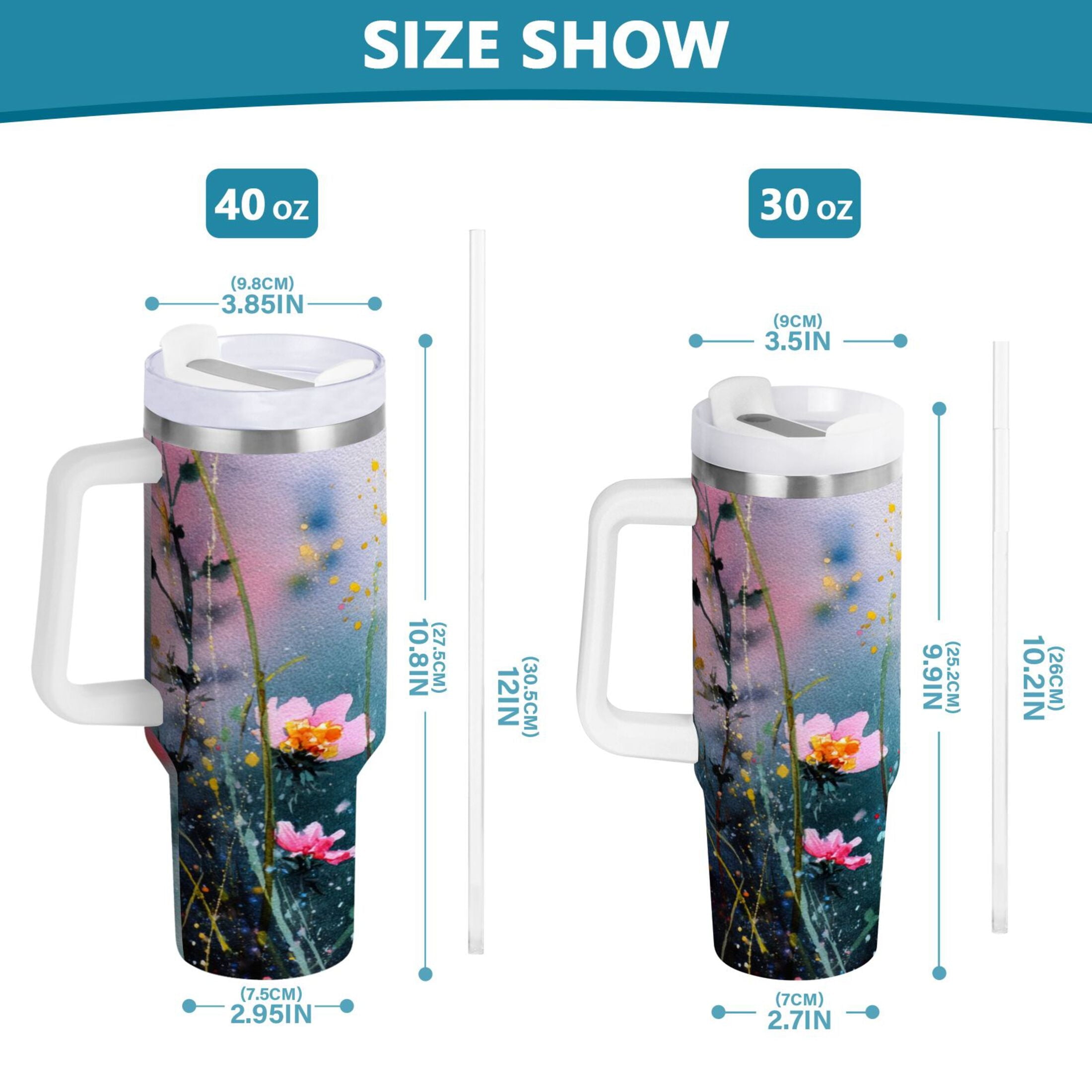 40 oz Insulated Stainless Steel Tumbler Double Wall Stainless Steel Tumbler with 2-Way Drinking Abstract Wildflowers C504S