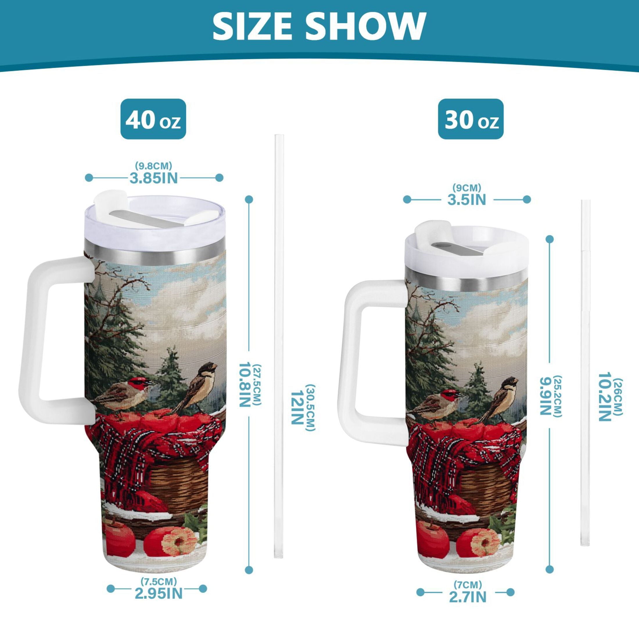 30 oz Insulated Stainless Steel Tumbler Double Wall Stainless Steel Tumbler with 2-Way Drinking Apples and Baskets C529N