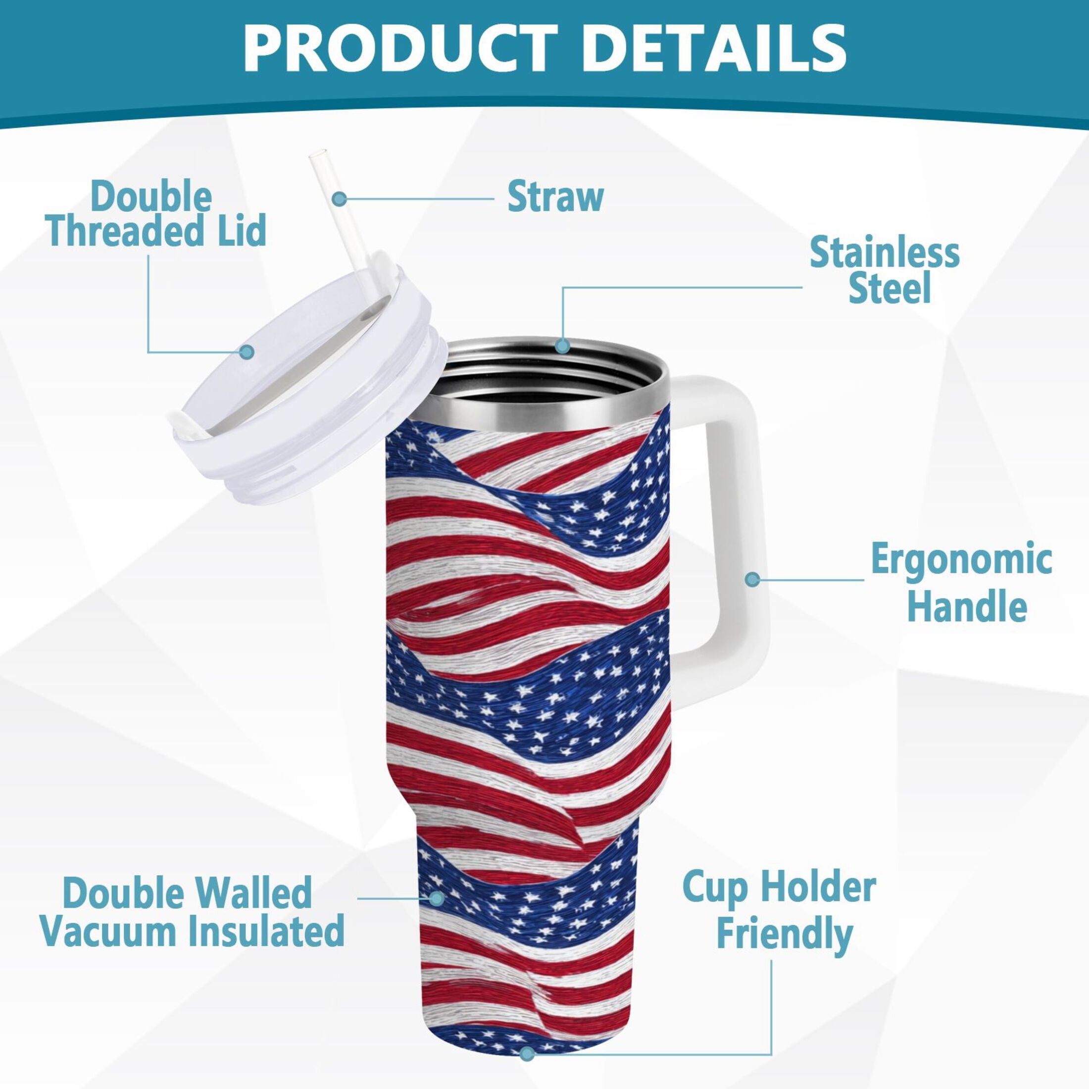 30 oz Insulated Stainless Steel Tumbler Double Wall Stainless Steel Tumbler with 2-Way Drinking Flags Wave Pattern C536X