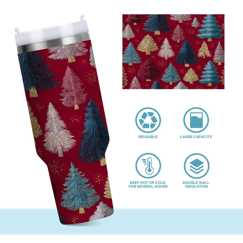 30 oz Insulated Stainless Steel Tumbler Double Wall Stainless Steel Tumbler with 2-Way Drinking Stylized Christmas Trees C644G