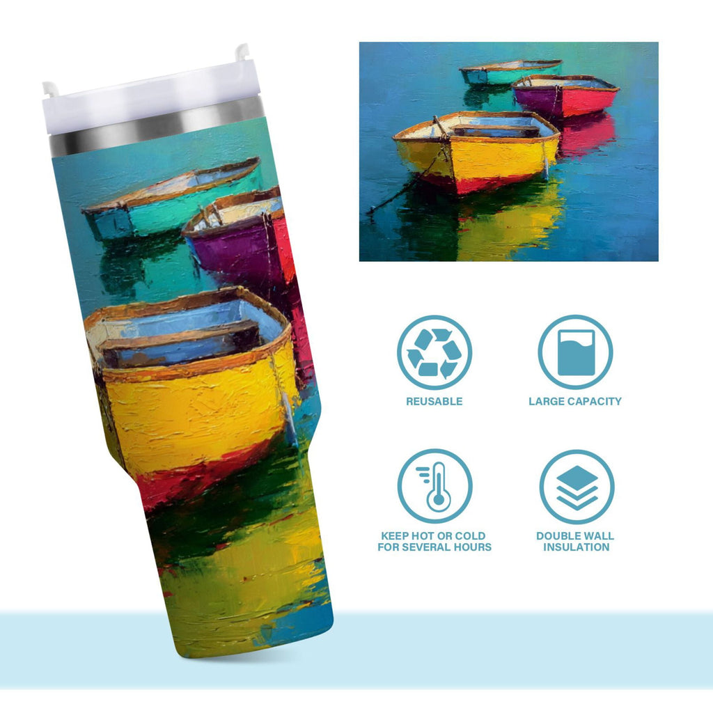 30 oz Insulated Stainless Steel Tumbler Double Wall Stainless Steel Tumbler with 2-Way Drinking Colorful Row Boats C555W