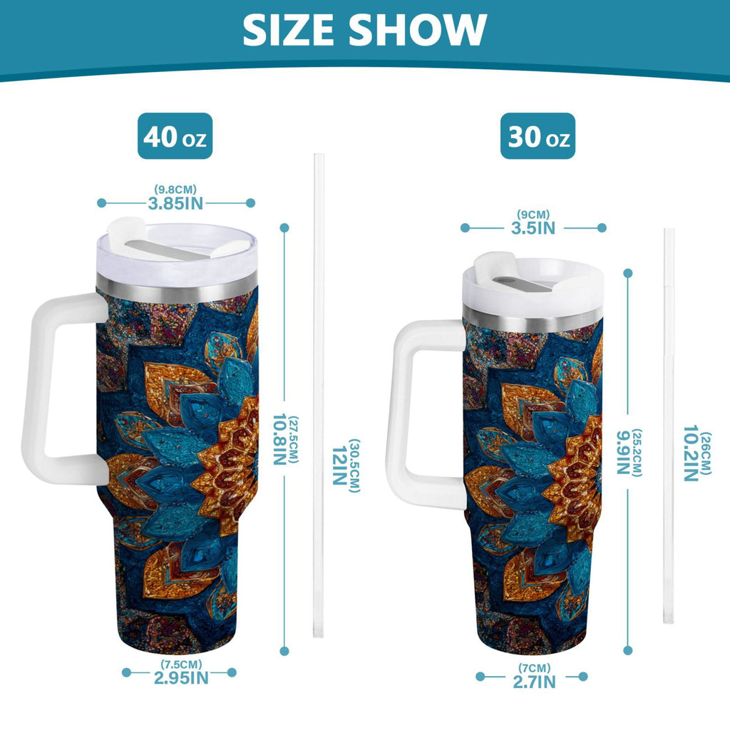 40 oz Insulated Stainless Steel Tumbler Double Wall Stainless Steel Tumbler with 2-Way Drinking Intricate Geometric Shapes C518E