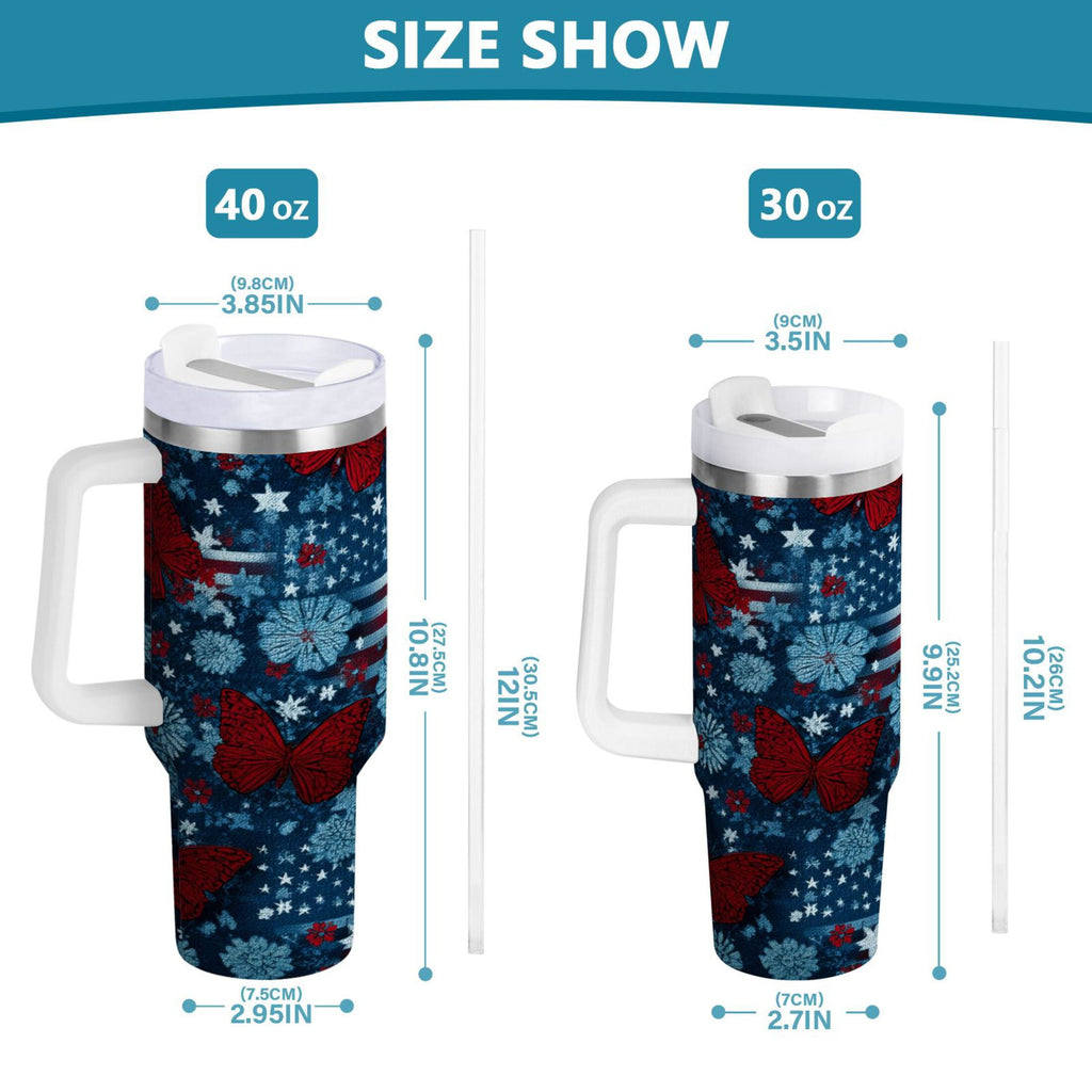 30 oz Insulated Stainless Steel Tumbler Double Wall Stainless Steel Tumbler with 2-Way Drinking Red Butterflies and Flags C621U