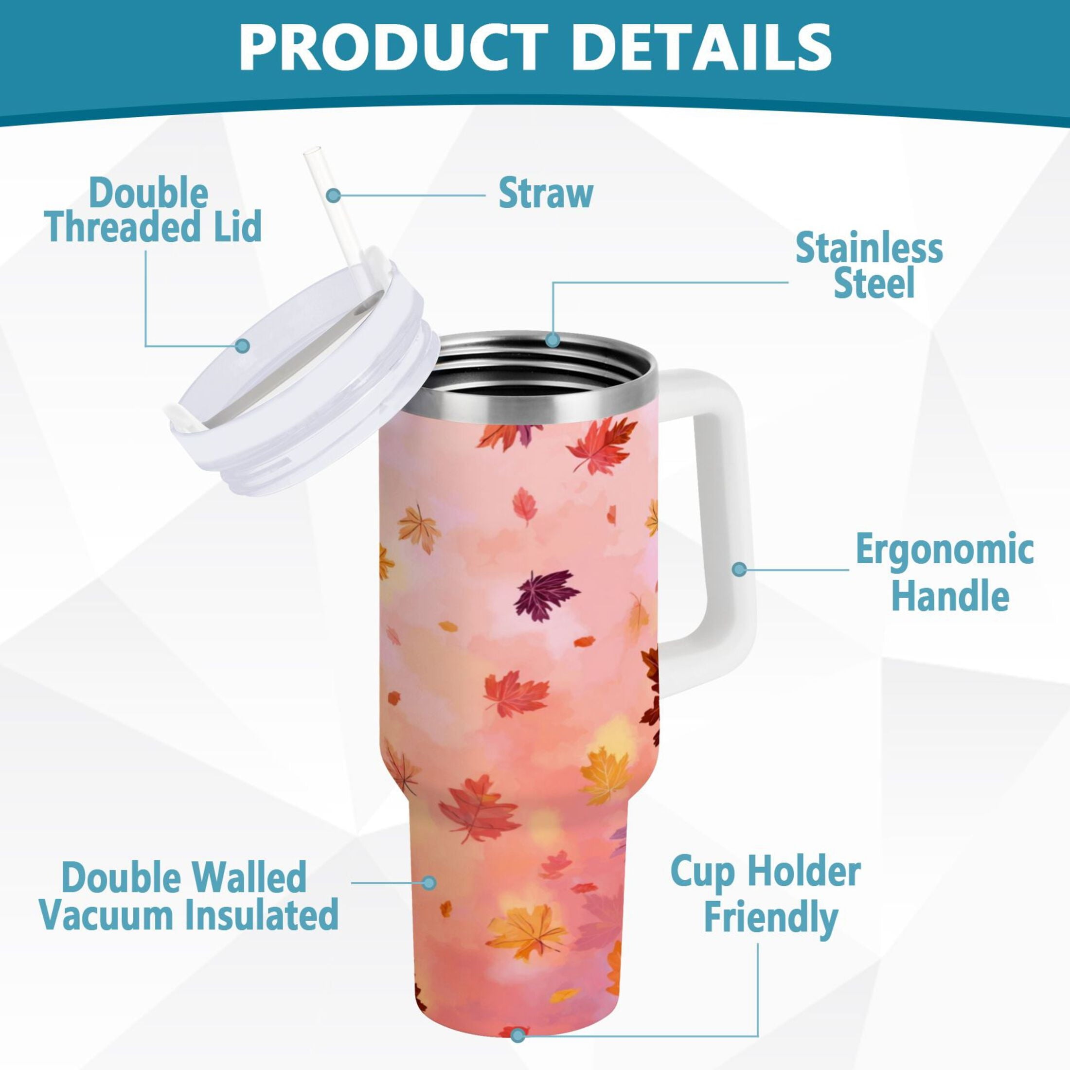 30 oz Insulated Stainless Steel Tumbler Double Wall Stainless Steel Tumbler with 2-Way Drinking Autumn Leaves Falling C588F