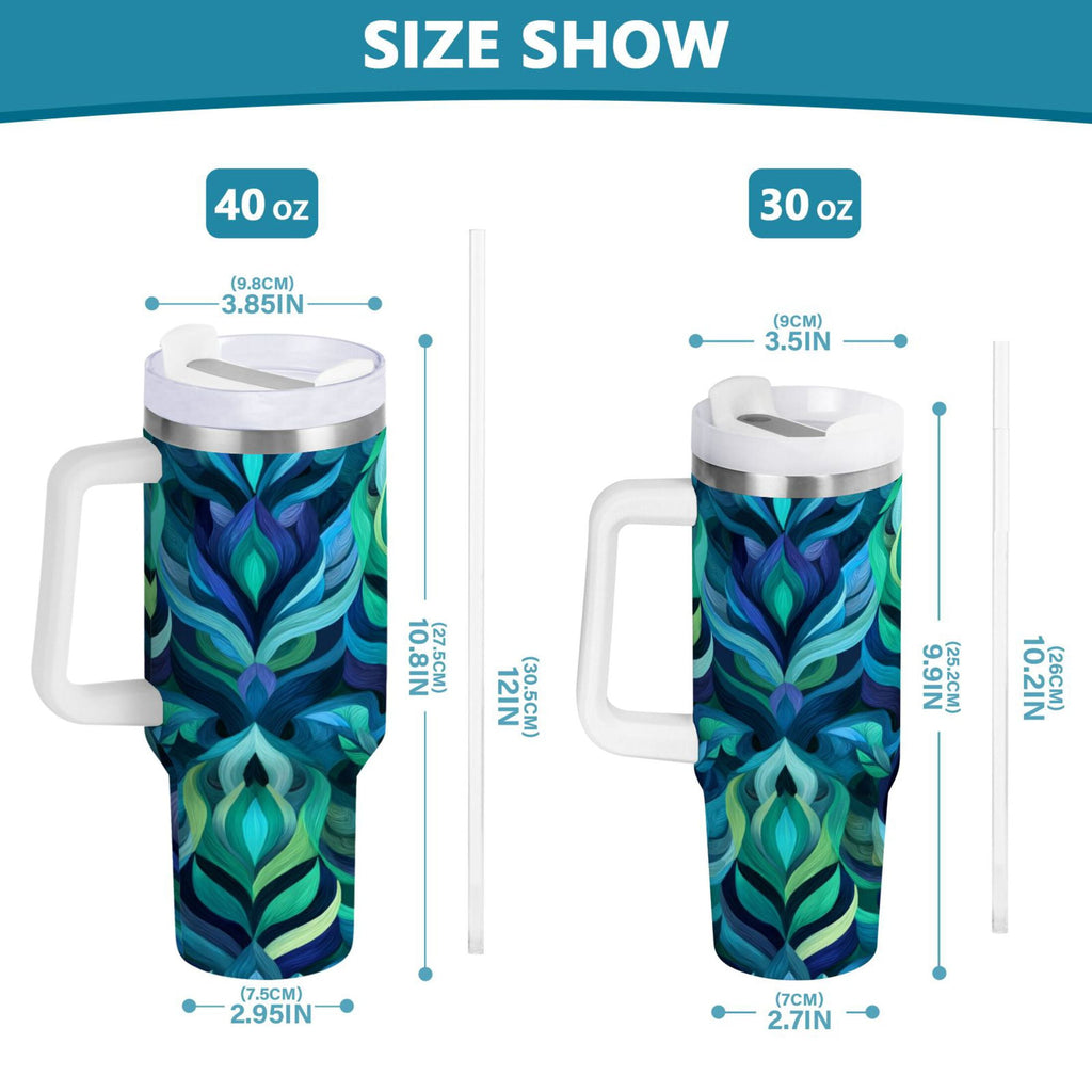 40 oz Insulated Stainless Steel Tumbler Double Wall Stainless Steel Tumbler with 2-Way Drinking Elegant Blue Abstract Shapes C609M