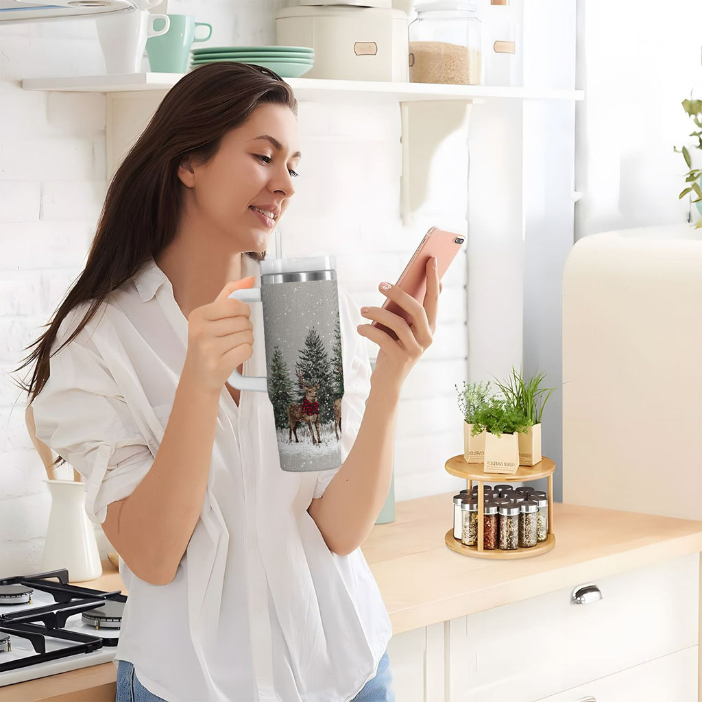 30 oz Insulated Stainless Steel Tumbler Double Wall Stainless Steel Tumbler with 2-Way Drinking Christmas Deer and Snowmen C619H
