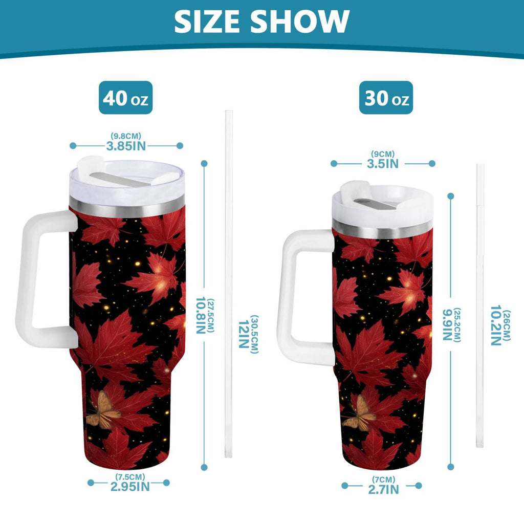 40 oz Insulated Stainless Steel Tumbler Double Wall Stainless Steel Tumbler with 2-Way Drinking Maple Leaves and Fireflies C516E