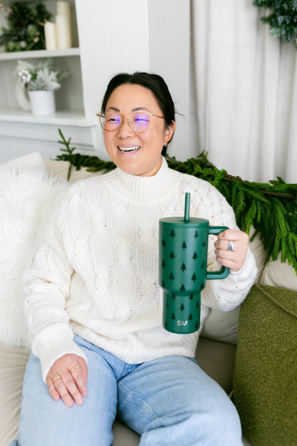 Simple Modern 30 fl oz Insulated Stainless Steel Trek Tumbler with Straw Lid | Seaglass Sage and Cream Checkmate C690C