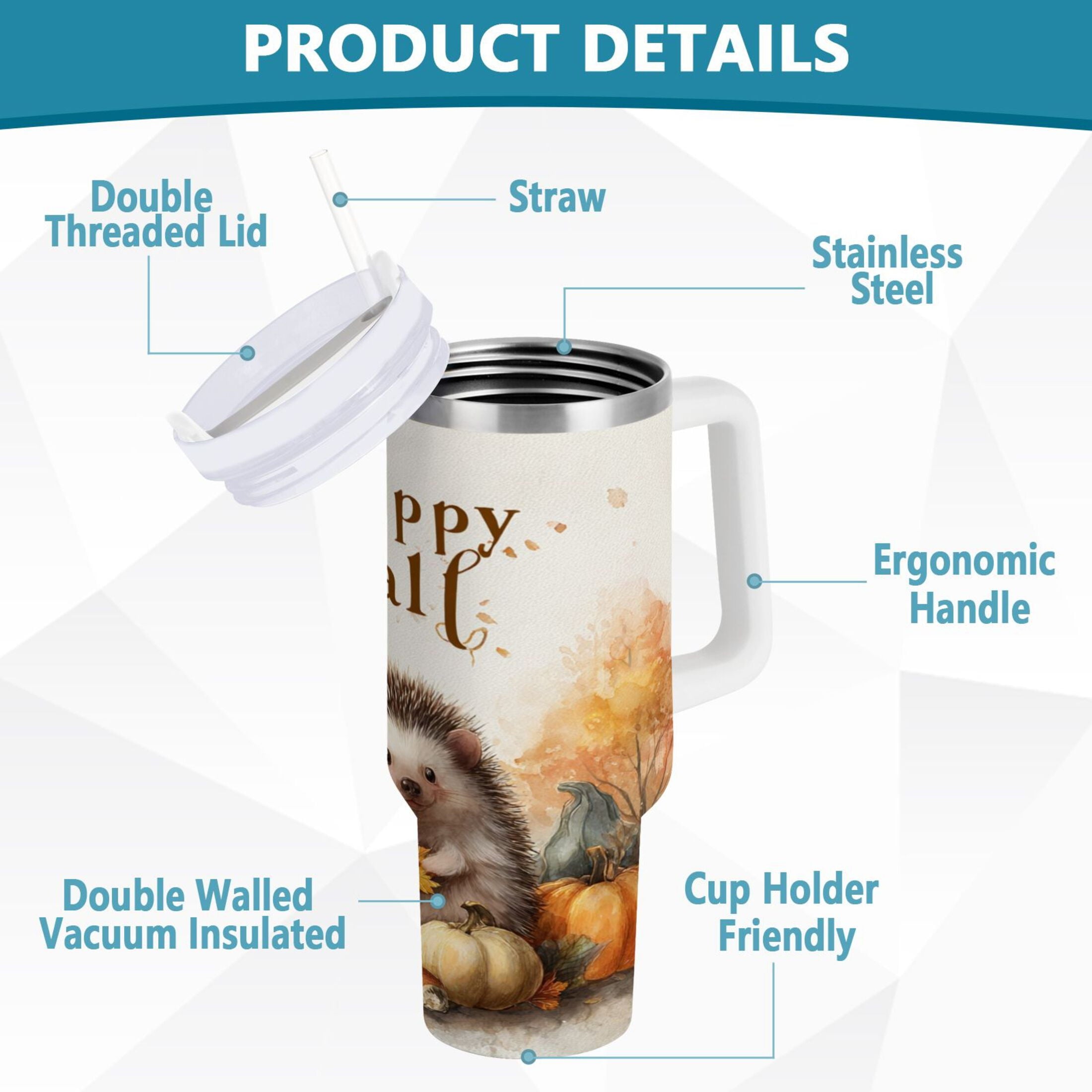30 oz Insulated Stainless Steel Tumbler Double Wall Stainless Steel Tumbler with 2-Way Drinking Cute Little Hedgehog C625Z