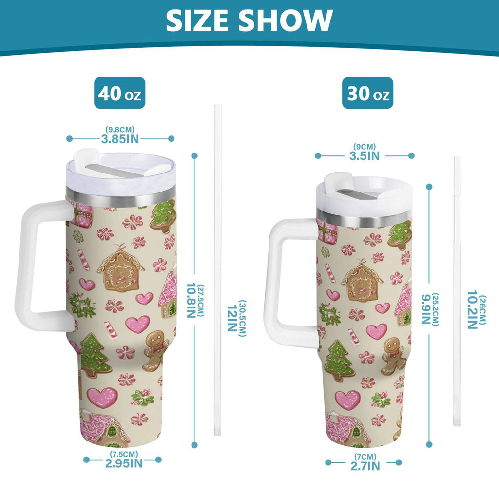 40 oz Insulated Stainless Steel Tumbler Double Wall Stainless Steel Tumbler with 2-Way Drinking Pink Cute Christmas Pattern C564U