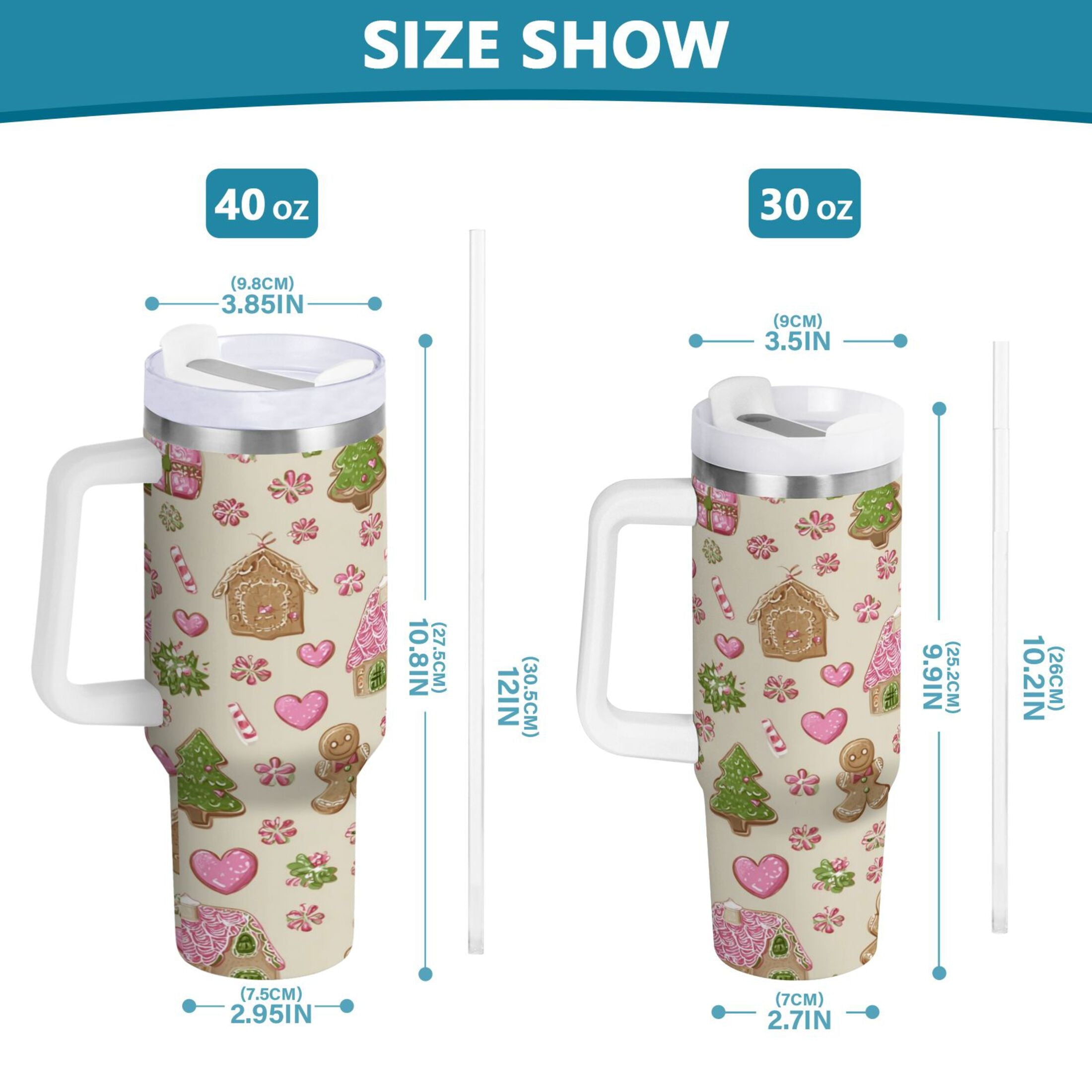 40 oz Insulated Stainless Steel Tumbler Double Wall Stainless Steel Tumbler with 2-Way Drinking Pink Cute Christmas Pattern C564U