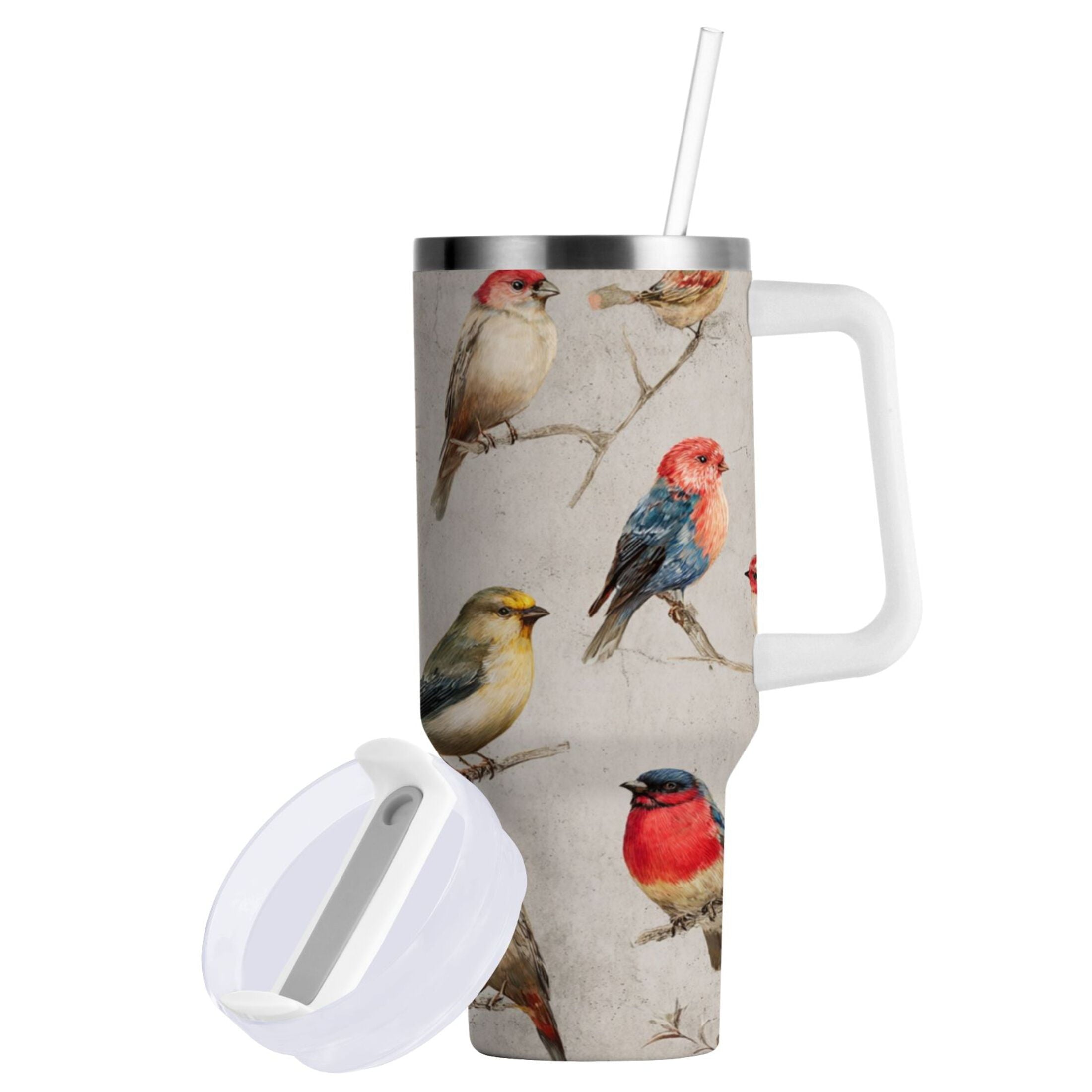 40 oz Insulated Stainless Steel Tumbler Double Wall Stainless Steel Tumbler with 2-Way Drinking Birds Pattern C612B
