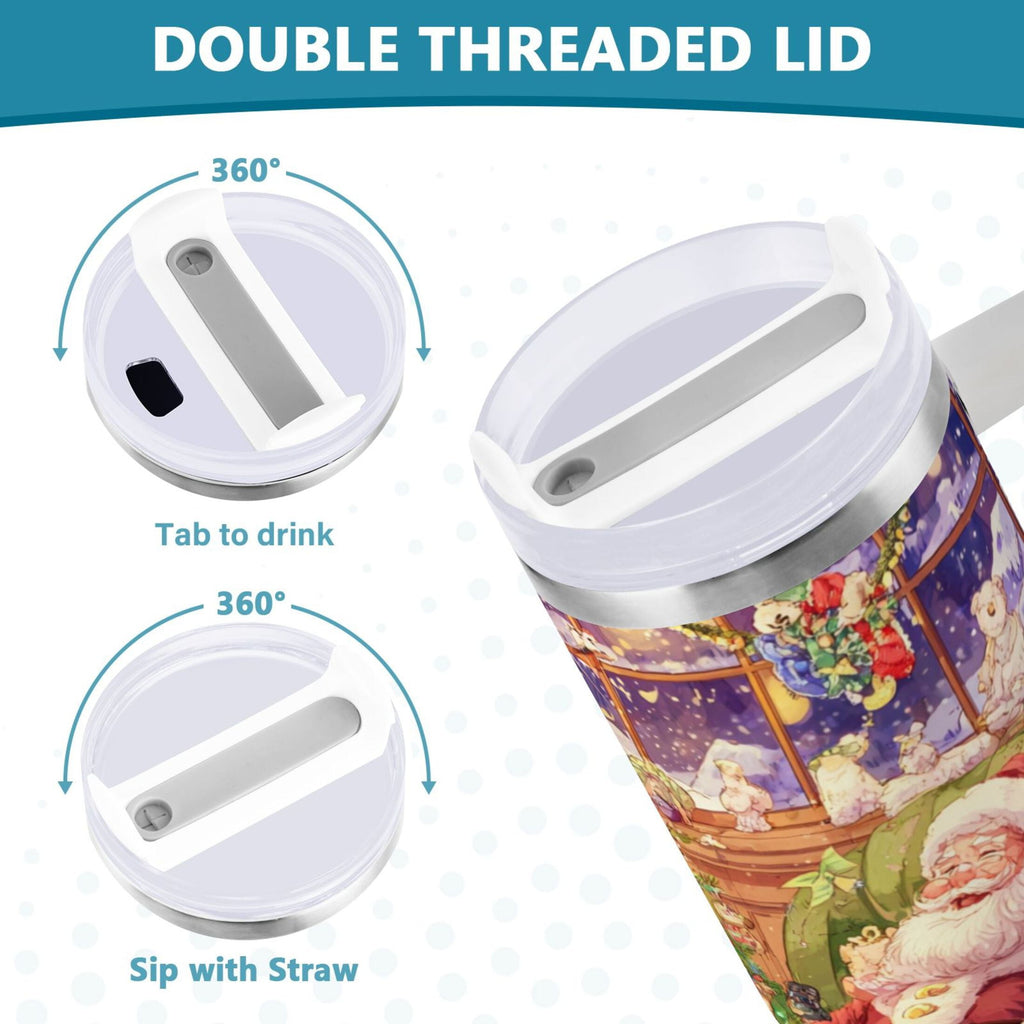 40 oz Insulated Stainless Steel Tumbler Double Wall Stainless Steel Tumbler with 2-Way Drinking Festive Christmas Scene C575M