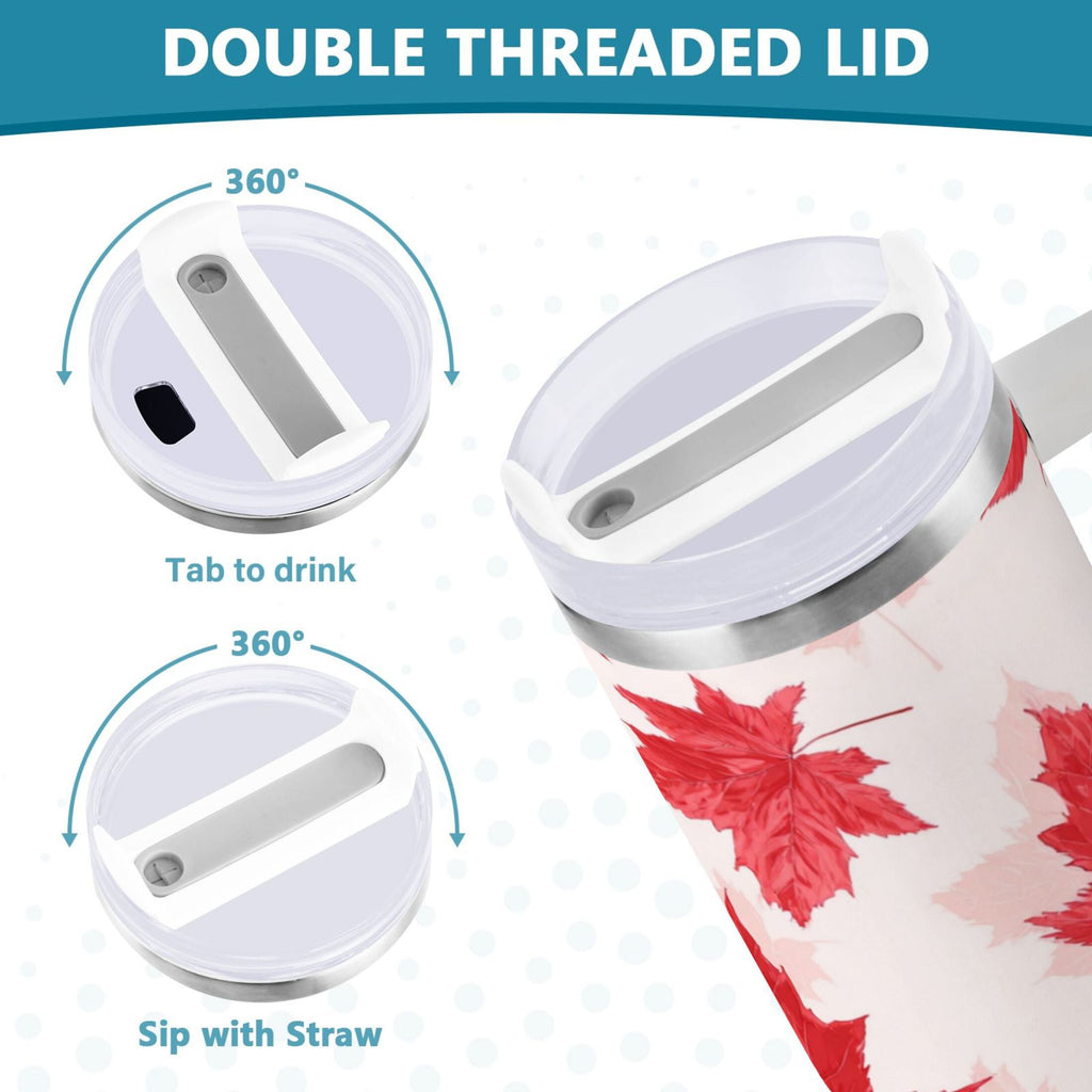 40 oz Insulated Stainless Steel Tumbler Double Wall Stainless Steel Tumbler with 2-Way Drinking Red Maple Leaves Pattern C601J