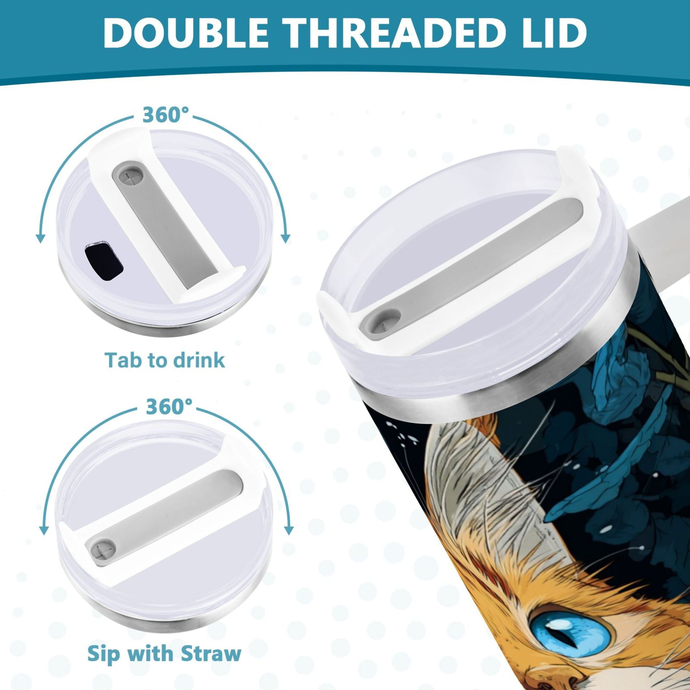 30 oz Insulated Stainless Steel Tumbler Double Wall Stainless Steel Tumbler with 2-Way Drinking Orange Cat with Blue Eyes C585D