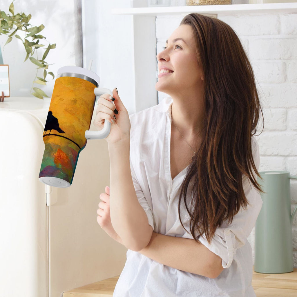30 oz Insulated Stainless Steel Tumbler Double Wall Stainless Steel Tumbler with 2-Way Drinking Birds on A Wire C613W