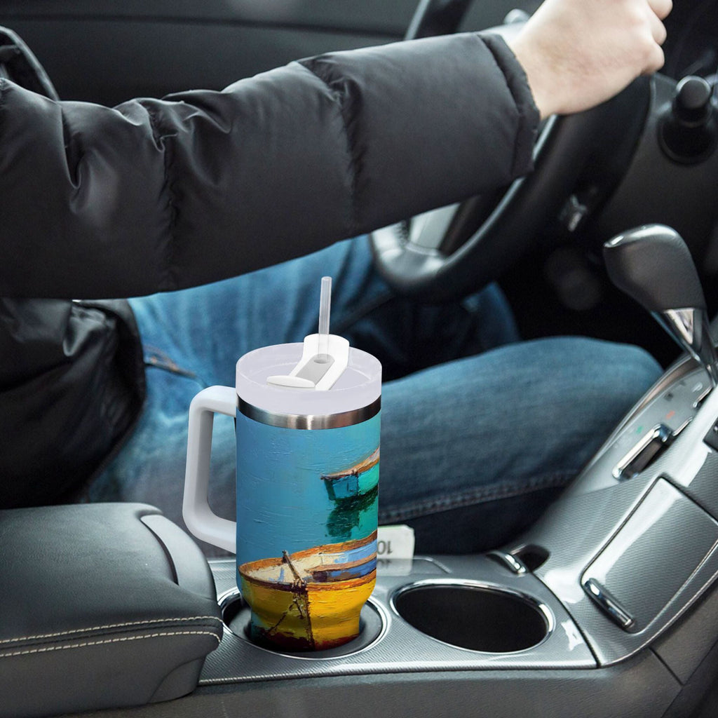 30 oz Insulated Stainless Steel Tumbler Double Wall Stainless Steel Tumbler with 2-Way Drinking Colorful Row Boats C555W