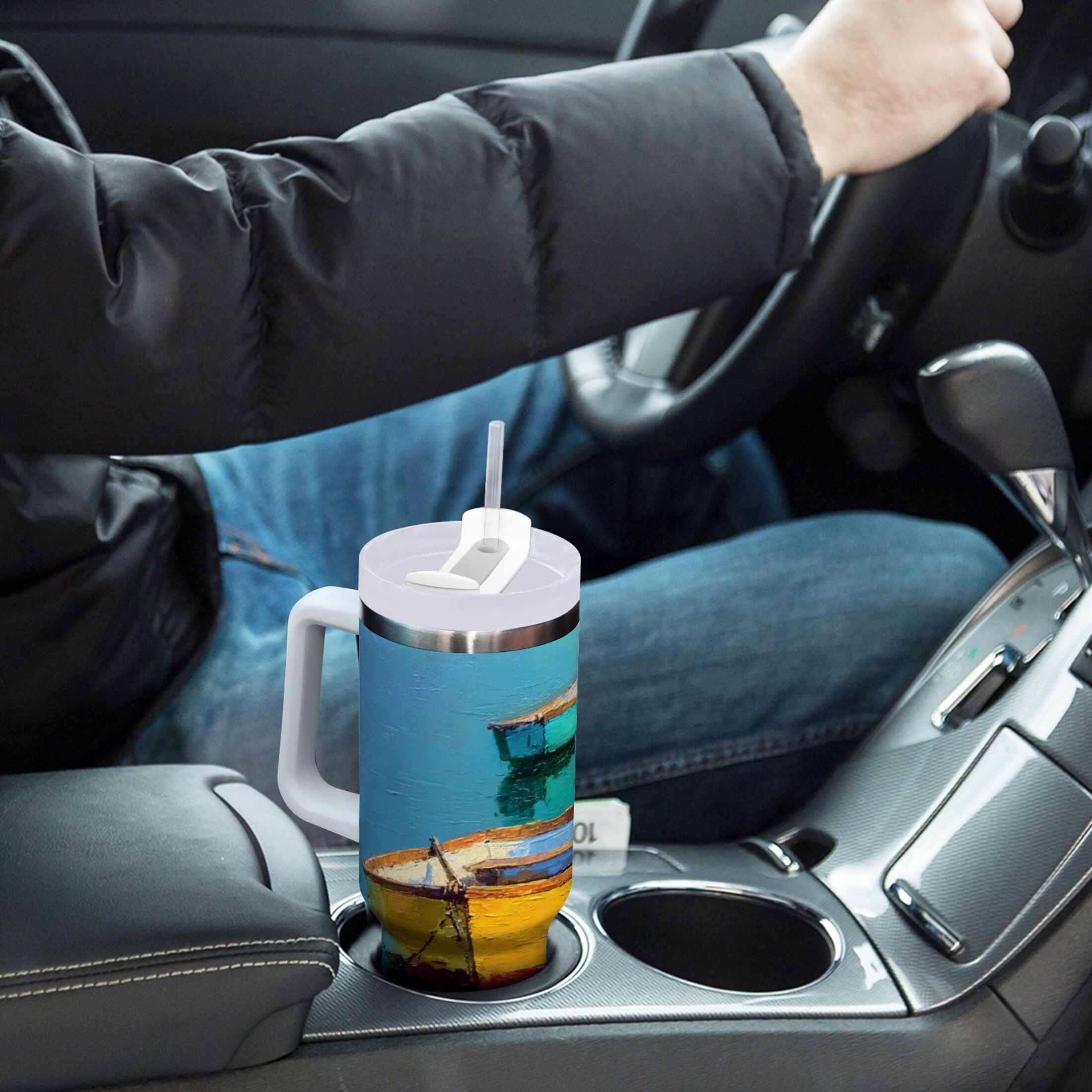 30 oz Insulated Stainless Steel Tumbler Double Wall Stainless Steel Tumbler with 2-Way Drinking Colorful Row Boats C555W