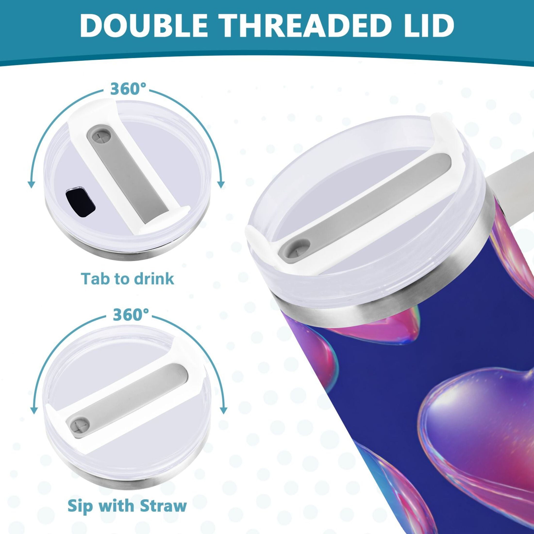 30 oz Insulated Stainless Steel Tumbler Double Wall Stainless Steel Tumbler with 2-Way Drinking Pink-purple Hearts C508Y