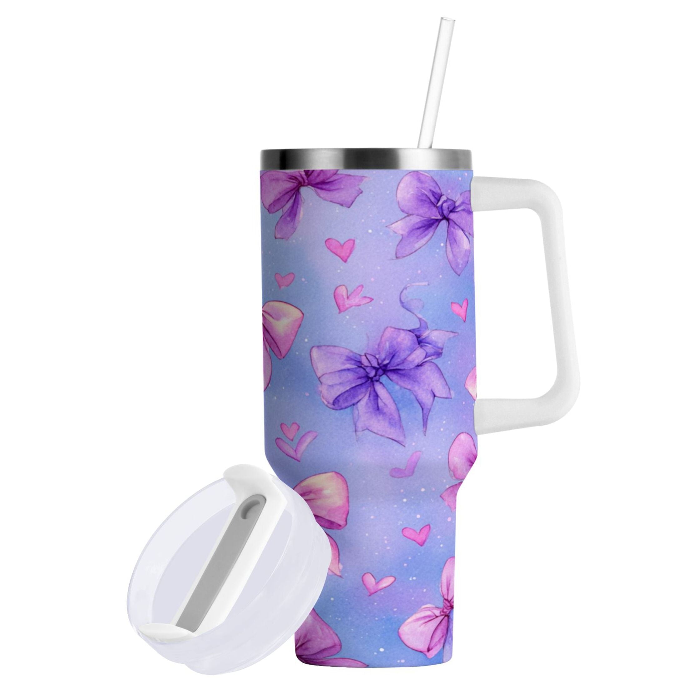 30 oz Insulated Stainless Steel Tumbler Double Wall Stainless Steel Tumbler with 2-Way Drinking Watercolor Bows Pattern C627L