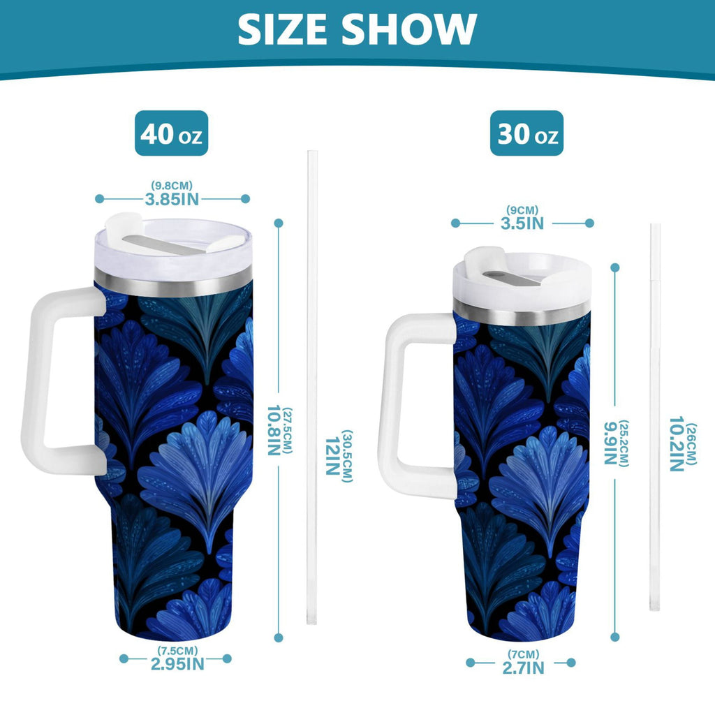 30 oz Insulated Stainless Steel Tumbler Double Wall Stainless Steel Tumbler with 2-Way Drinking Blue Batik Leaves Pattern C525W