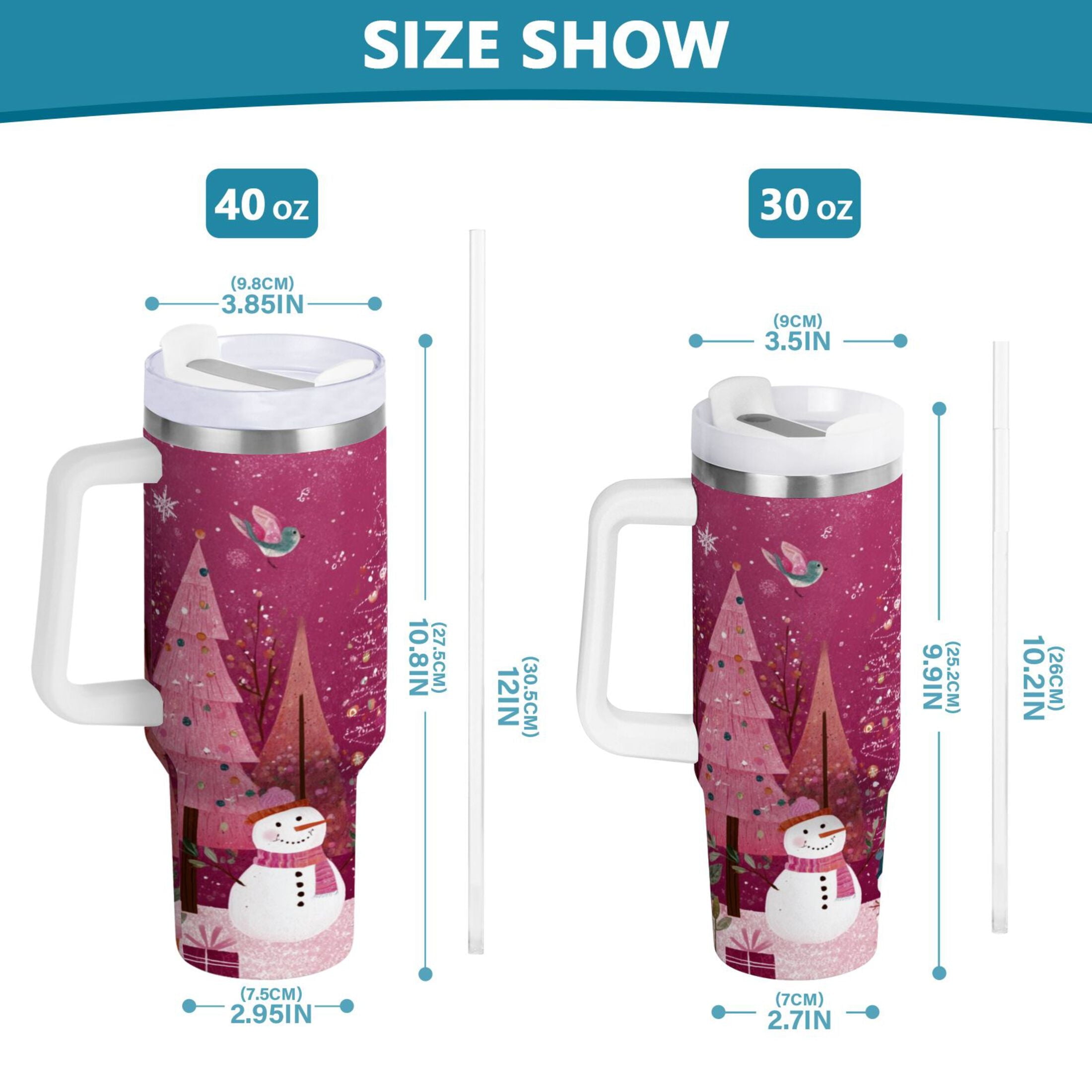 40 oz Insulated Stainless Steel Tumbler Double Wall Stainless Steel Tumbler with 2-Way Drinking Pink Christmas Forest C512J