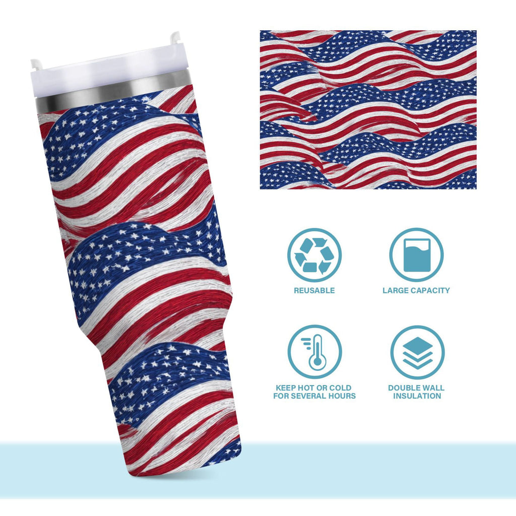 30 oz Insulated Stainless Steel Tumbler Double Wall Stainless Steel Tumbler with 2-Way Drinking Flags Wave Pattern C536X