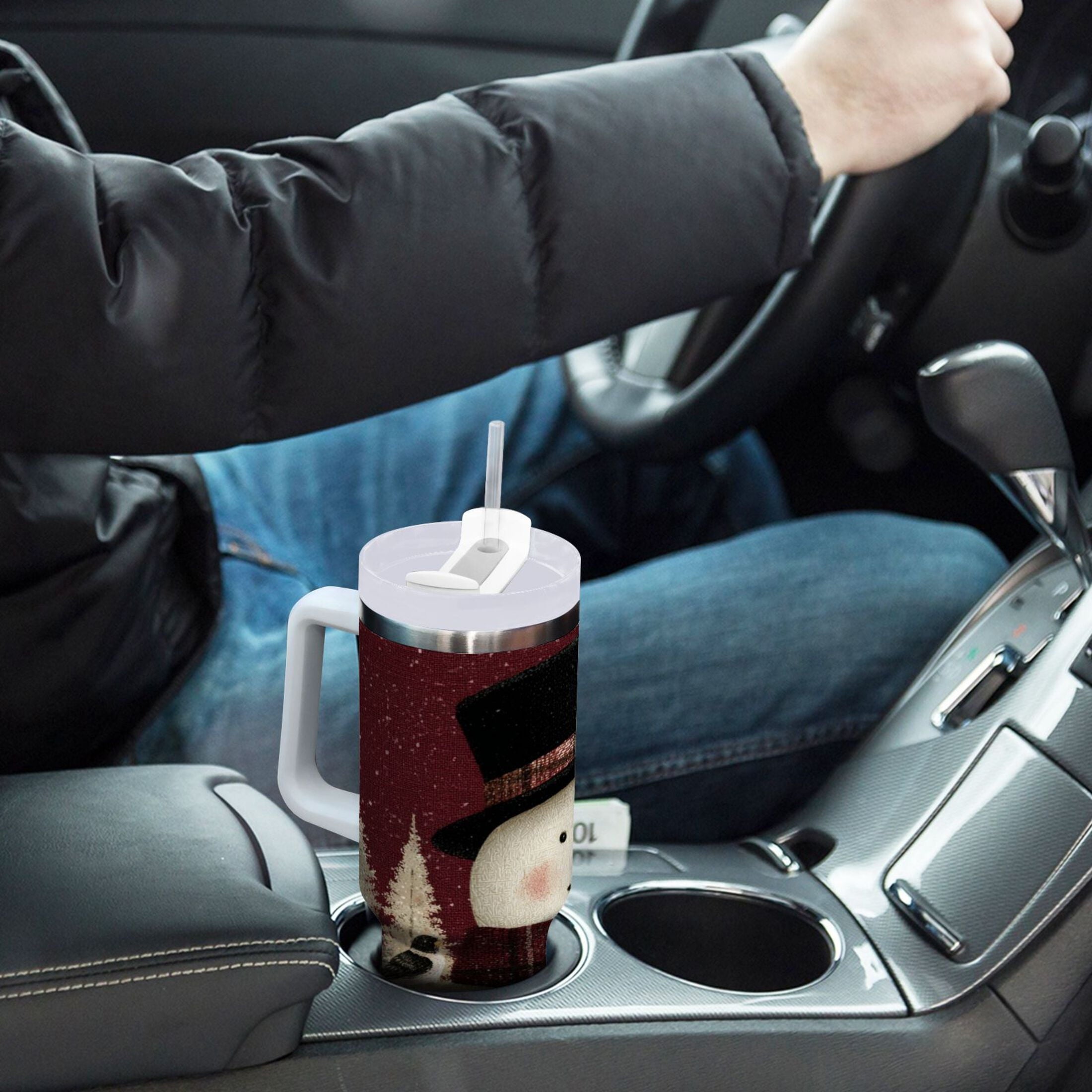 30 oz Insulated Stainless Steel Tumbler Double Wall Stainless Steel Tumbler with 2-Way Drinking Snowman and Birds C637N