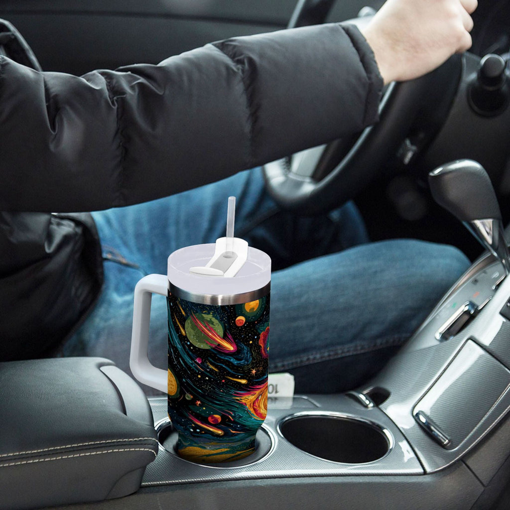 40 oz Insulated Stainless Steel Tumbler Double Wall Stainless Steel Tumbler with 2-Way Drinking Swirling Galaxy C496N