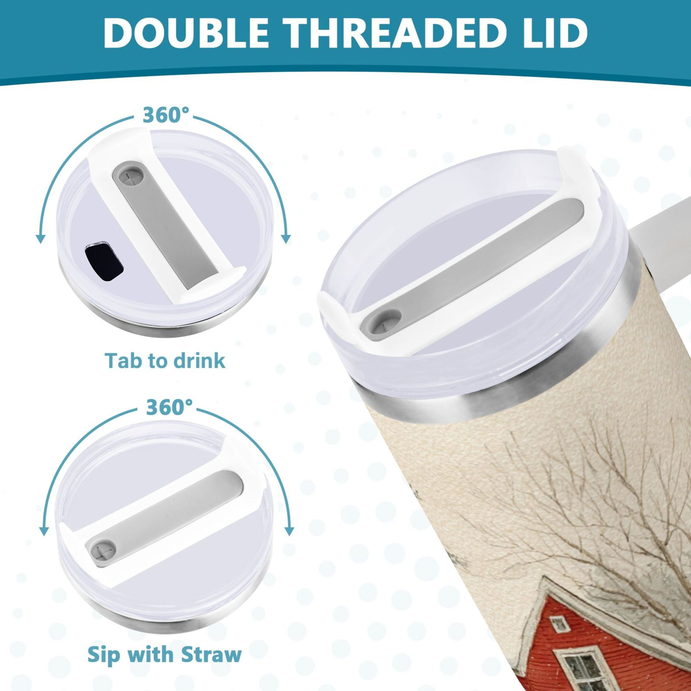 40 oz Insulated Stainless Steel Tumbler Double Wall Stainless Steel Tumbler with 2-Way Drinking House with Snow-covered Roof C674S