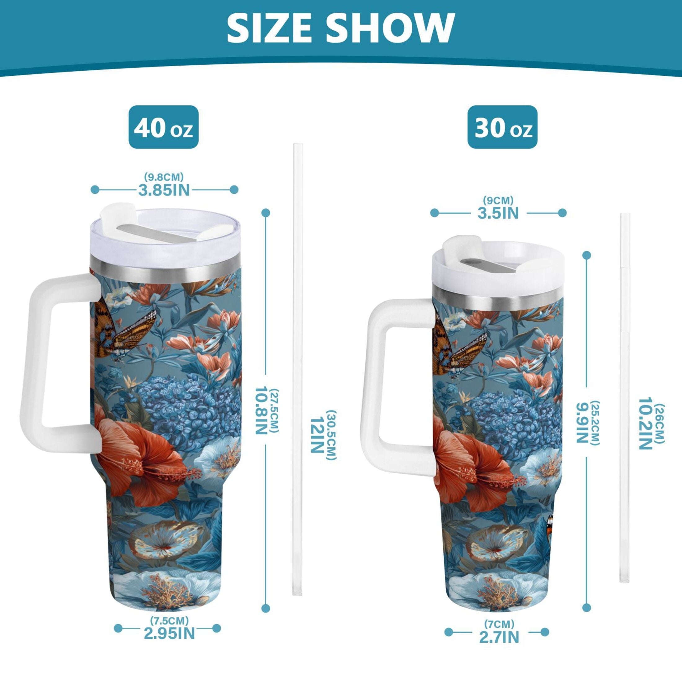 30 oz Insulated Stainless Steel Tumbler Double Wall Stainless Steel Tumbler with 2-Way Drinking Birds and Flowers C552B