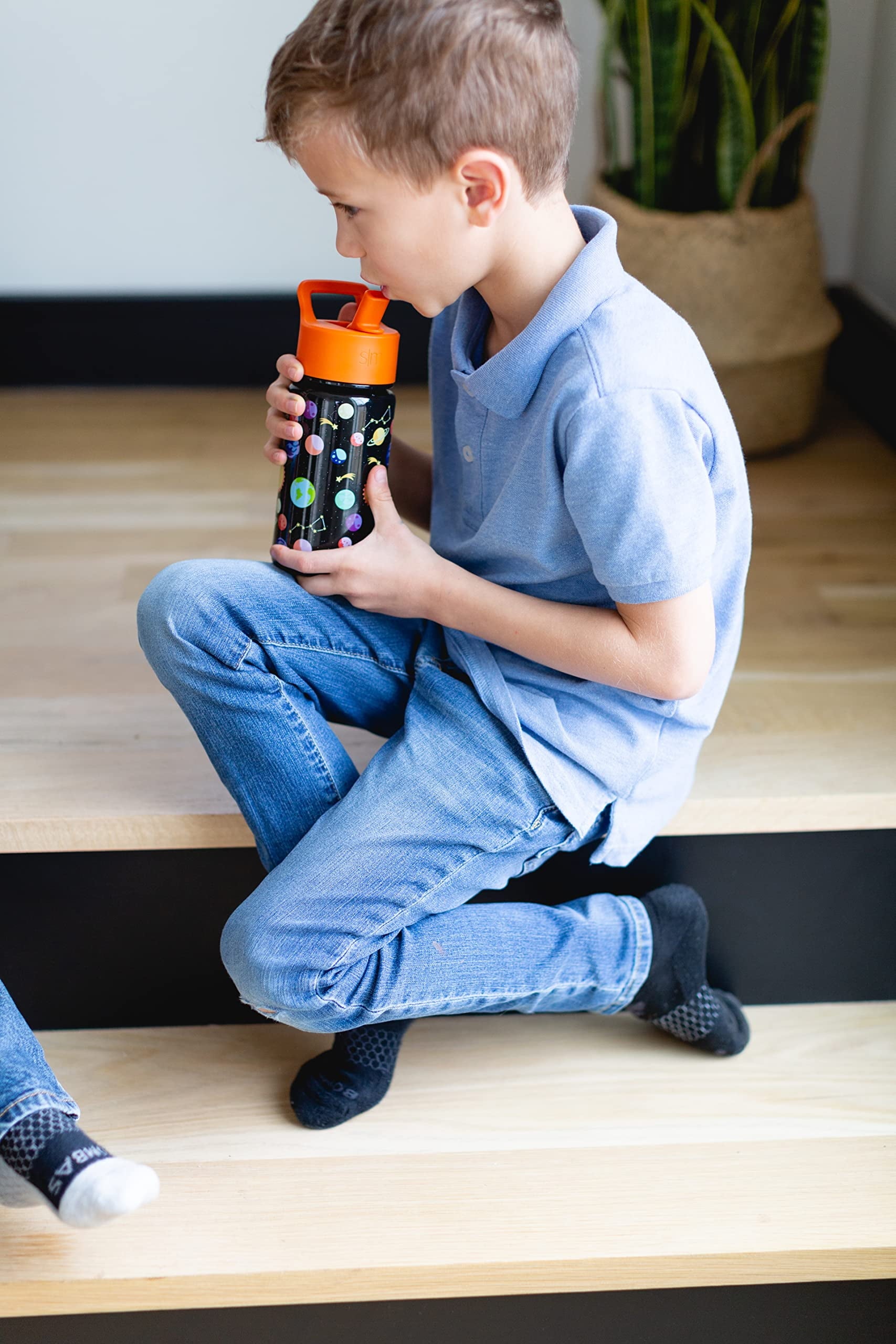 Simple Modern Blippi Kids Water Bottle with Straw Lid | Insulated Stainless Steel Reusable Tumbler for Toddlers, Girls | Summit Collection | 14oz, Blippi Space C689B