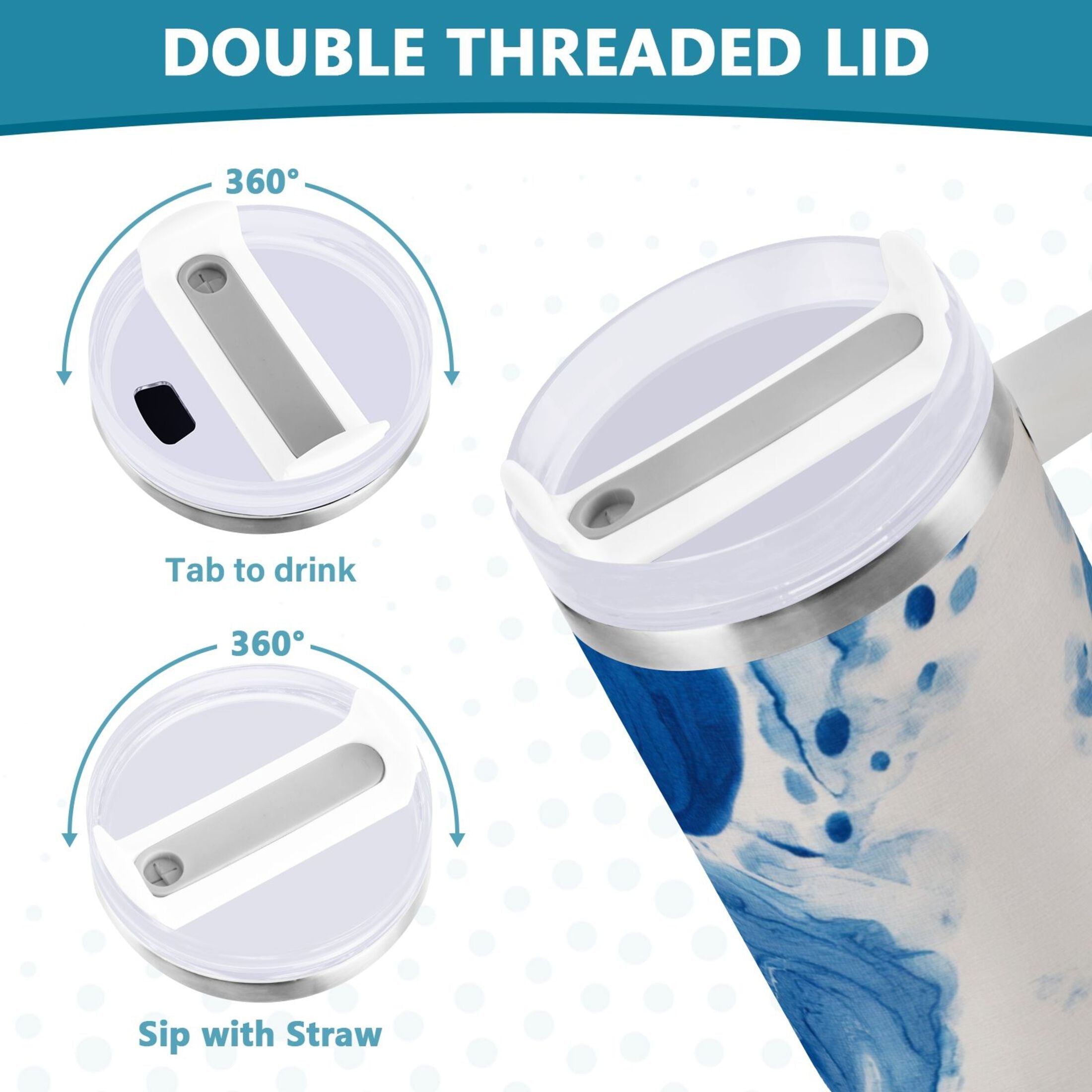 40 oz Insulated Stainless Steel Tumbler Double Wall Stainless Steel Tumbler with 2-Way Drinking Indigo Blue Tie-dye Pattern C632Z