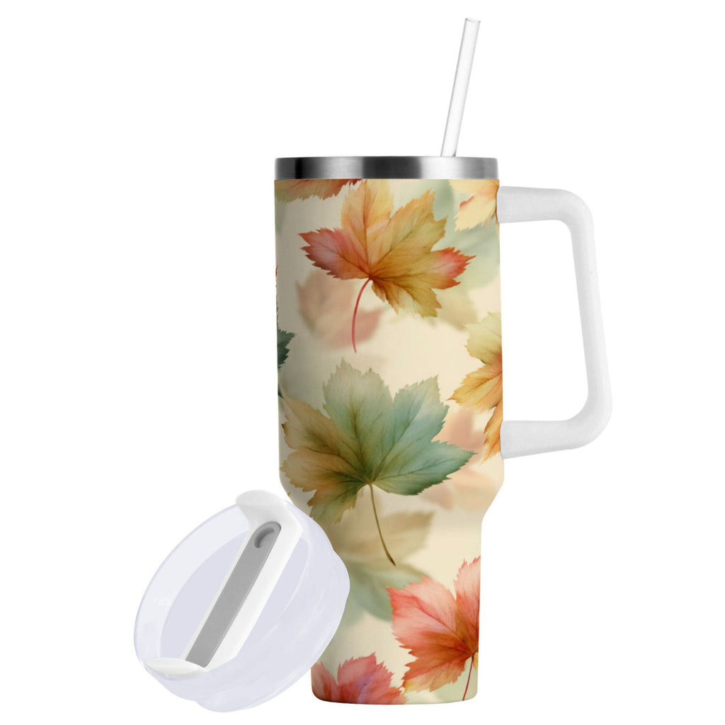 40 oz Insulated Stainless Steel Tumbler Double Wall Stainless Steel Tumbler with 2-Way Drinking Watercolor Maple Leaves Pattern C513H