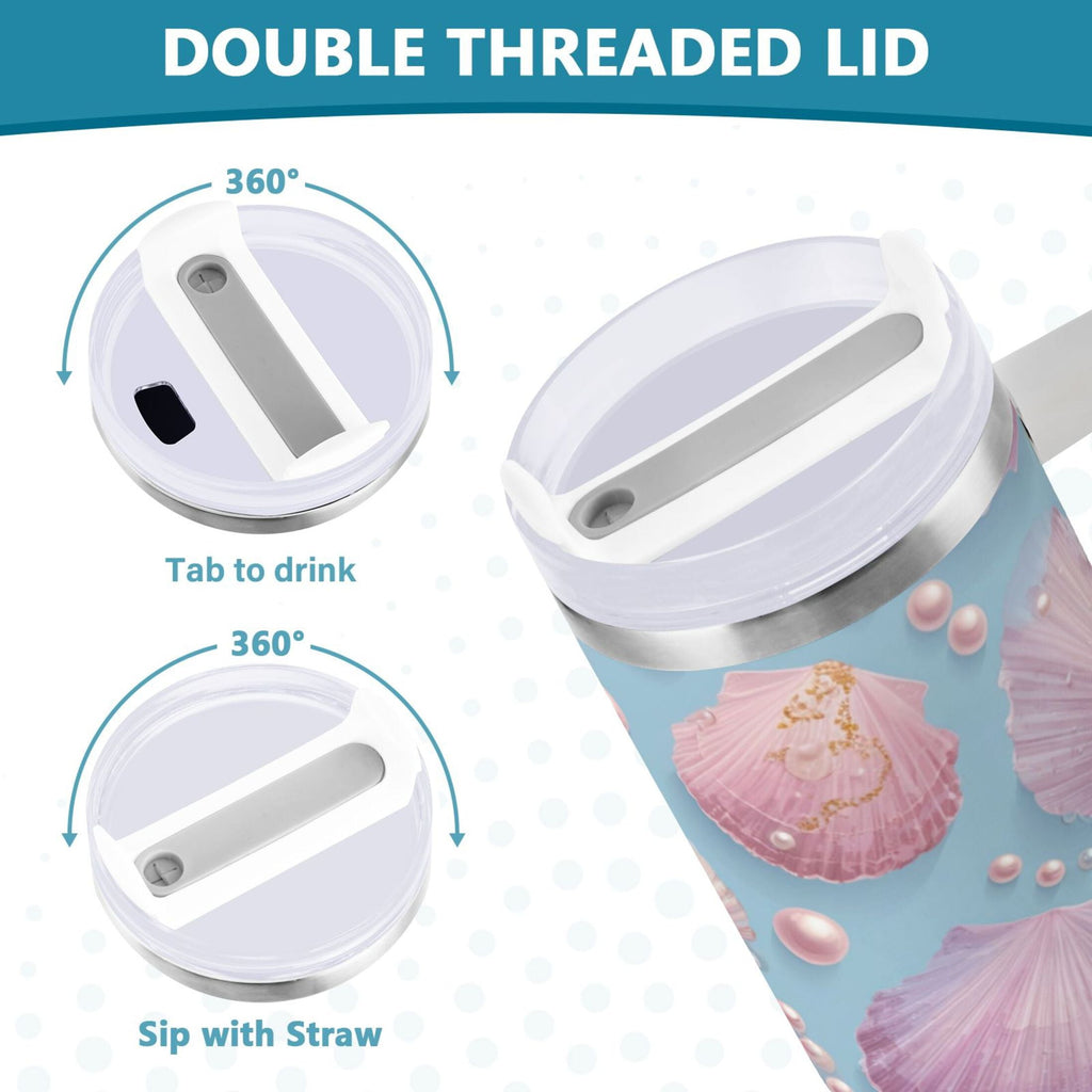 40 oz Insulated Stainless Steel Tumbler Double Wall Stainless Steel Tumbler with 2-Way Drinking Seashells and Pearls Pattern C569X