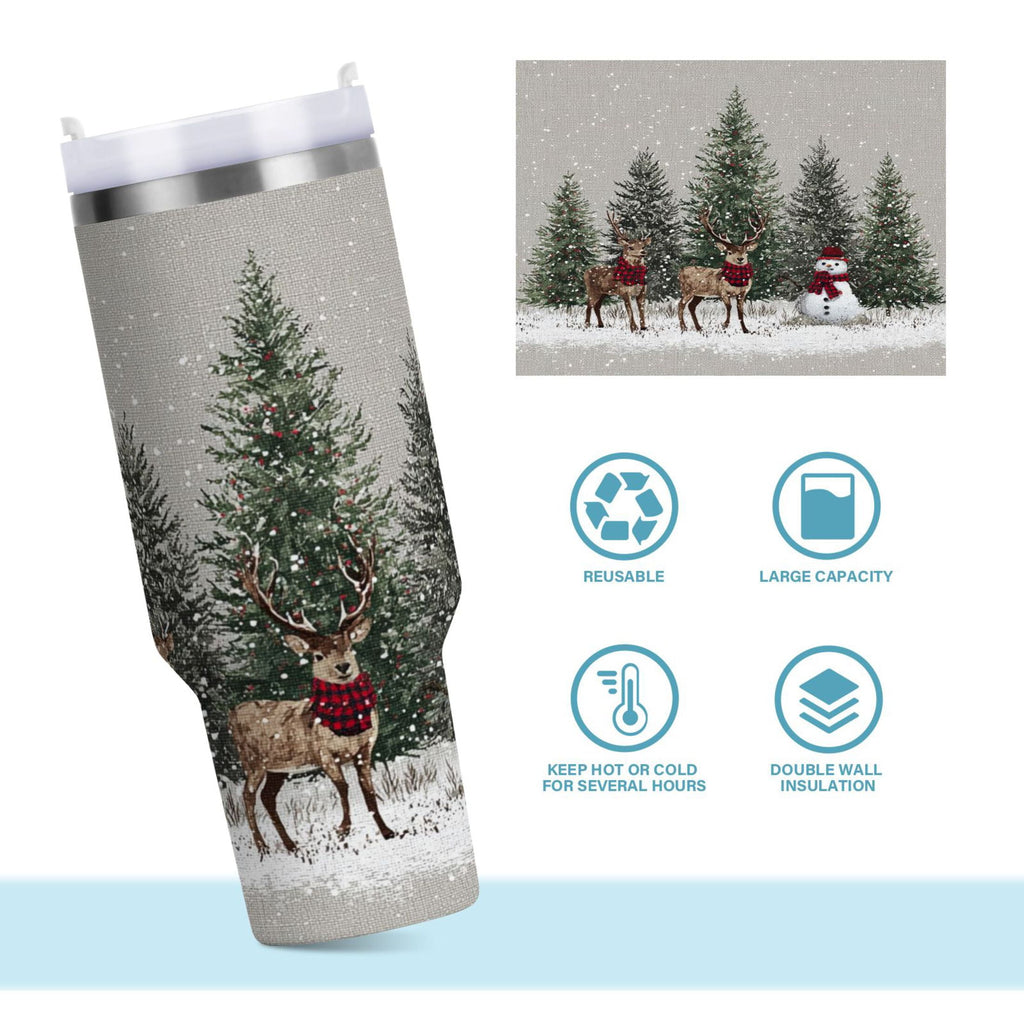 30 oz Insulated Stainless Steel Tumbler Double Wall Stainless Steel Tumbler with 2-Way Drinking Christmas Deer and Snowmen C619H