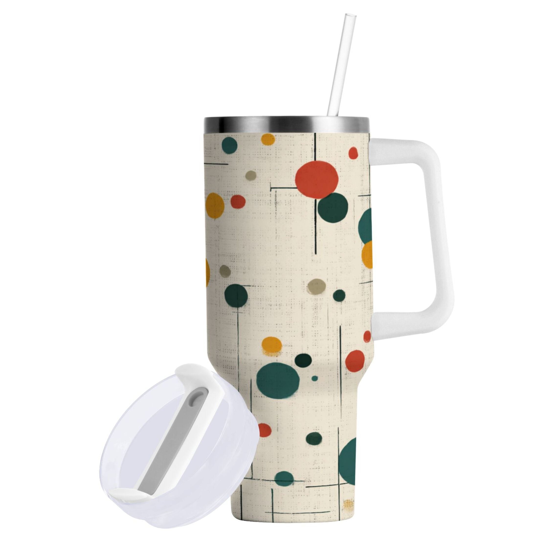30 oz Insulated Stainless Steel Tumbler Double Wall Stainless Steel Tumbler with 2-Way Drinking Colorful Dots and Lines C646Y