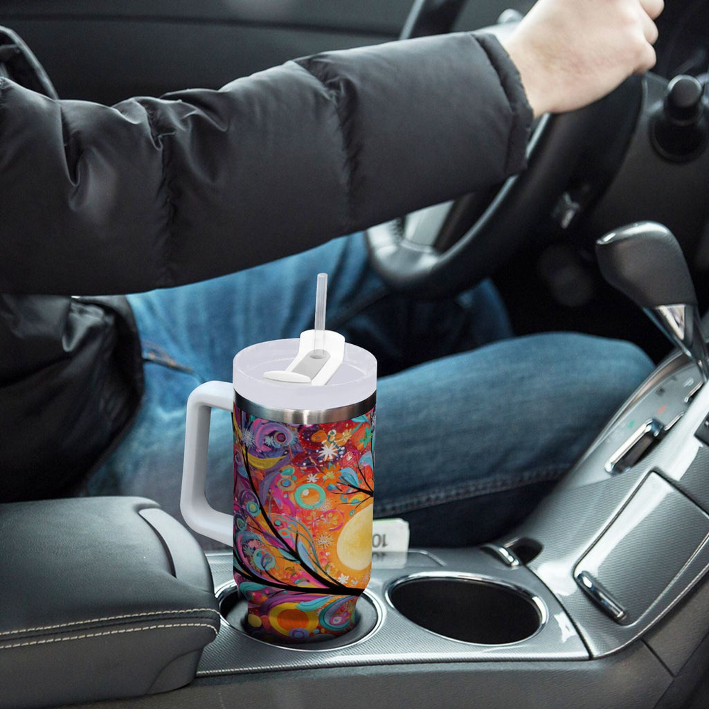 30 oz Insulated Stainless Steel Tumbler Double Wall Stainless Steel Tumbler with 2-Way Drinking Beautiful Abstract Tree Painting C654T