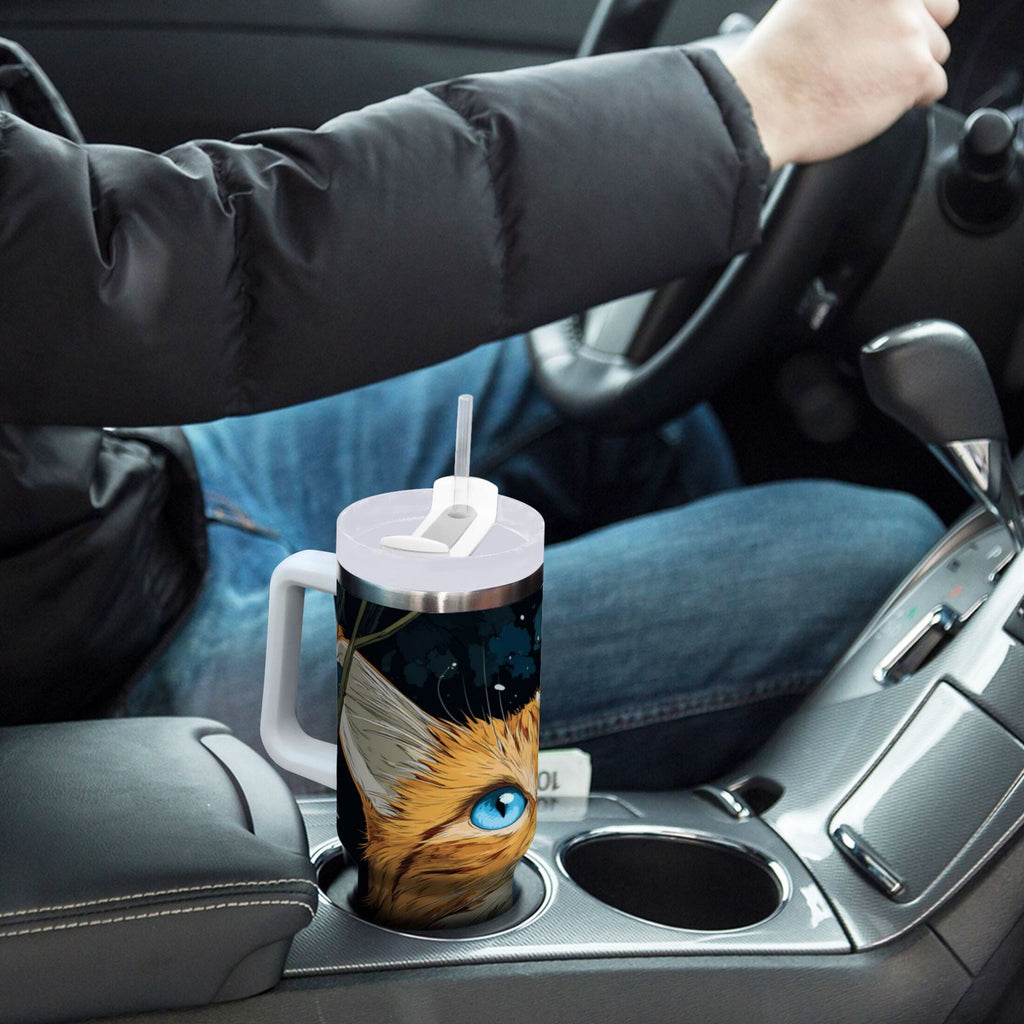 30 oz Insulated Stainless Steel Tumbler Double Wall Stainless Steel Tumbler with 2-Way Drinking Orange Cat with Blue Eyes C585D